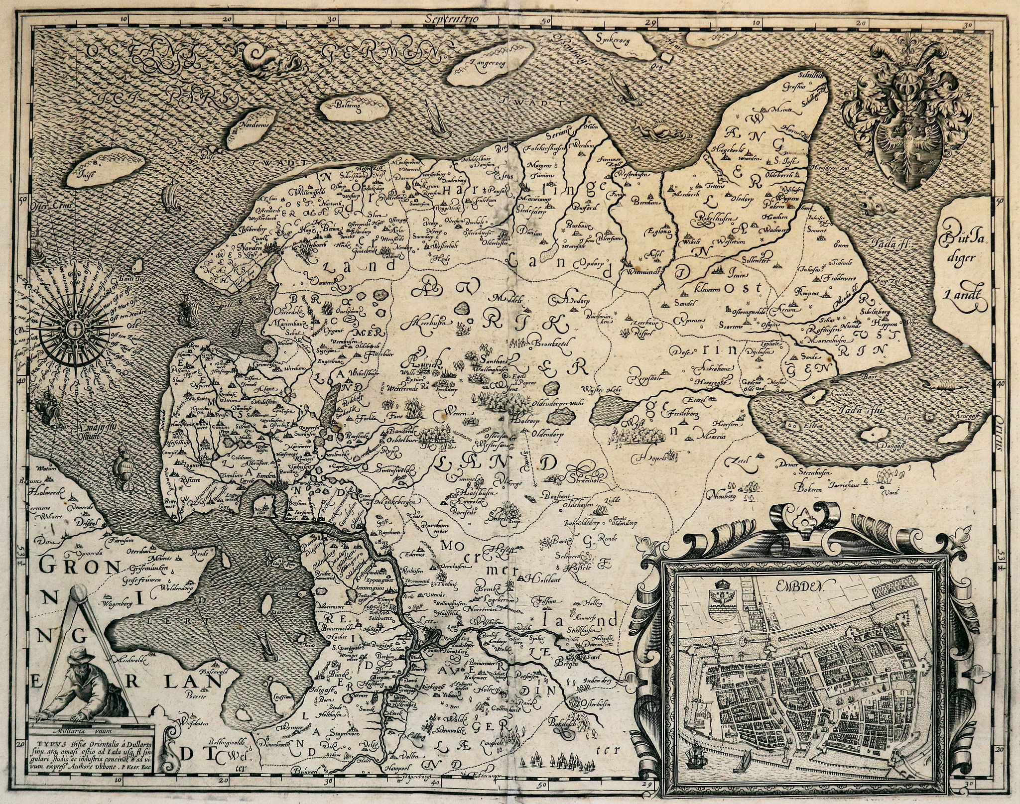 VAN DEN KEERE (KAERIUS), P., Embden., antique map, old maps