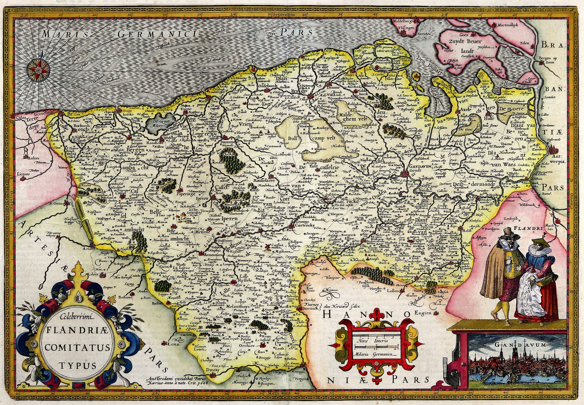 VAN DEN KEERE (KAERIUS), P., Flandriae Comitatus, antique map, old maps