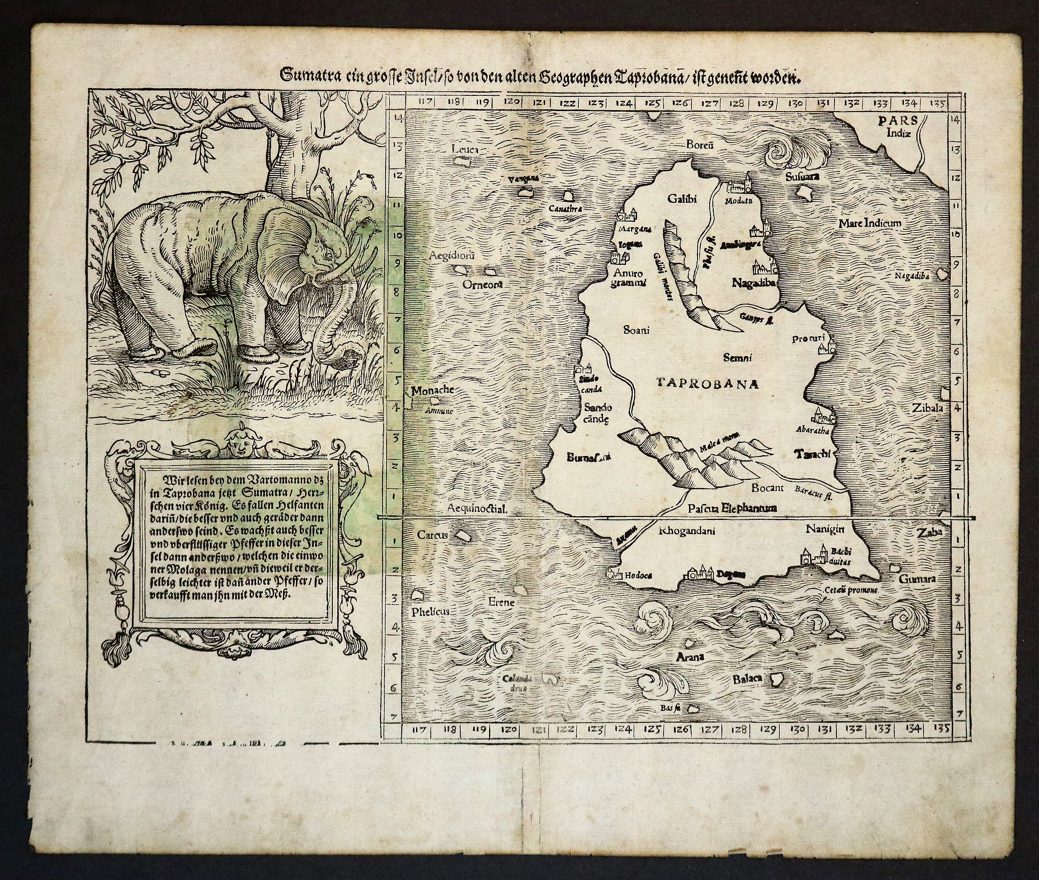 MUNSTER, S., Sumatra Ein Grosse Insel / So Von Den alten Geographen Taprobana…, antique map, old maps