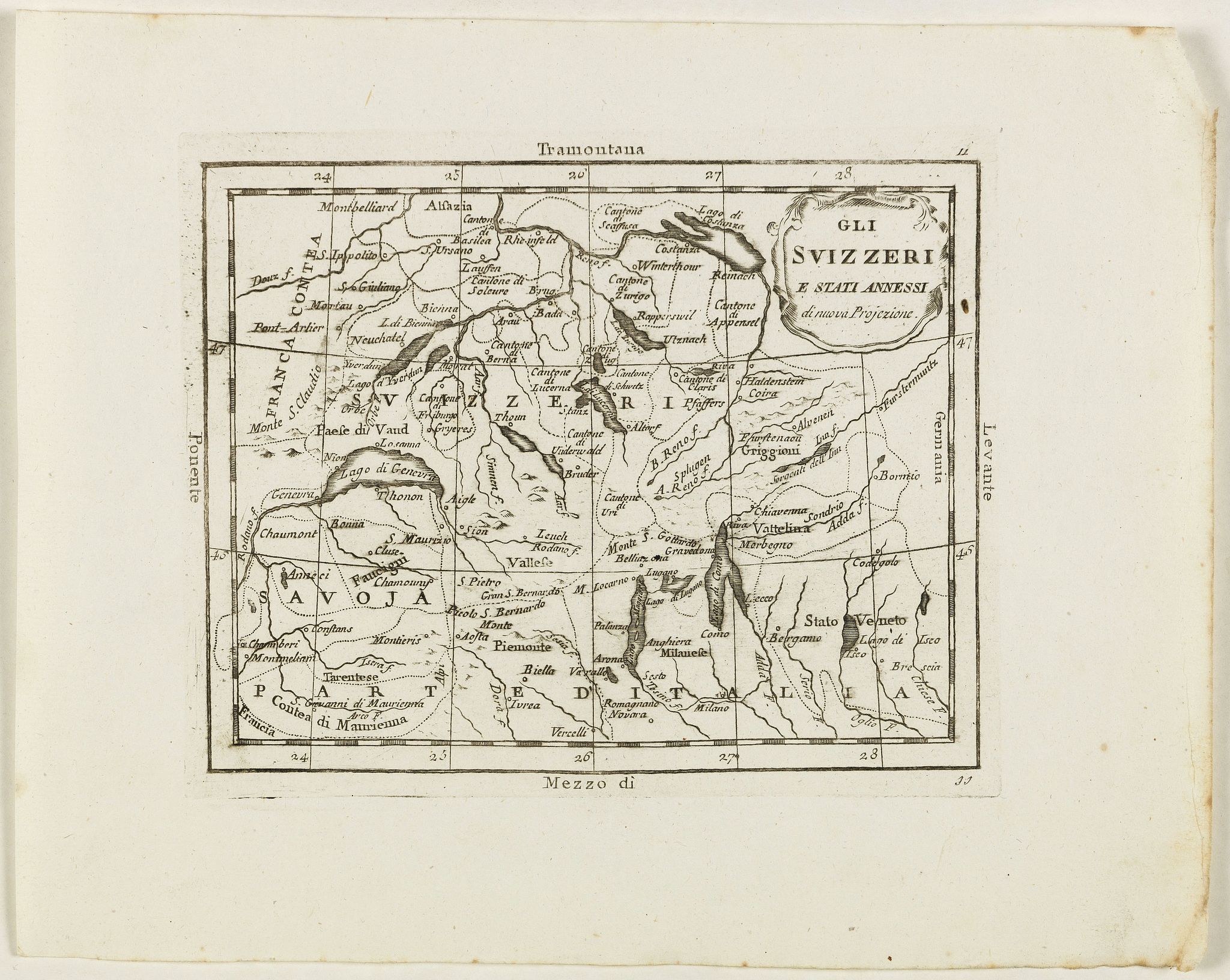ZEMPEL, G., Gli Svizzeri e stati Anessi di nuova Projezione., antique map, old maps