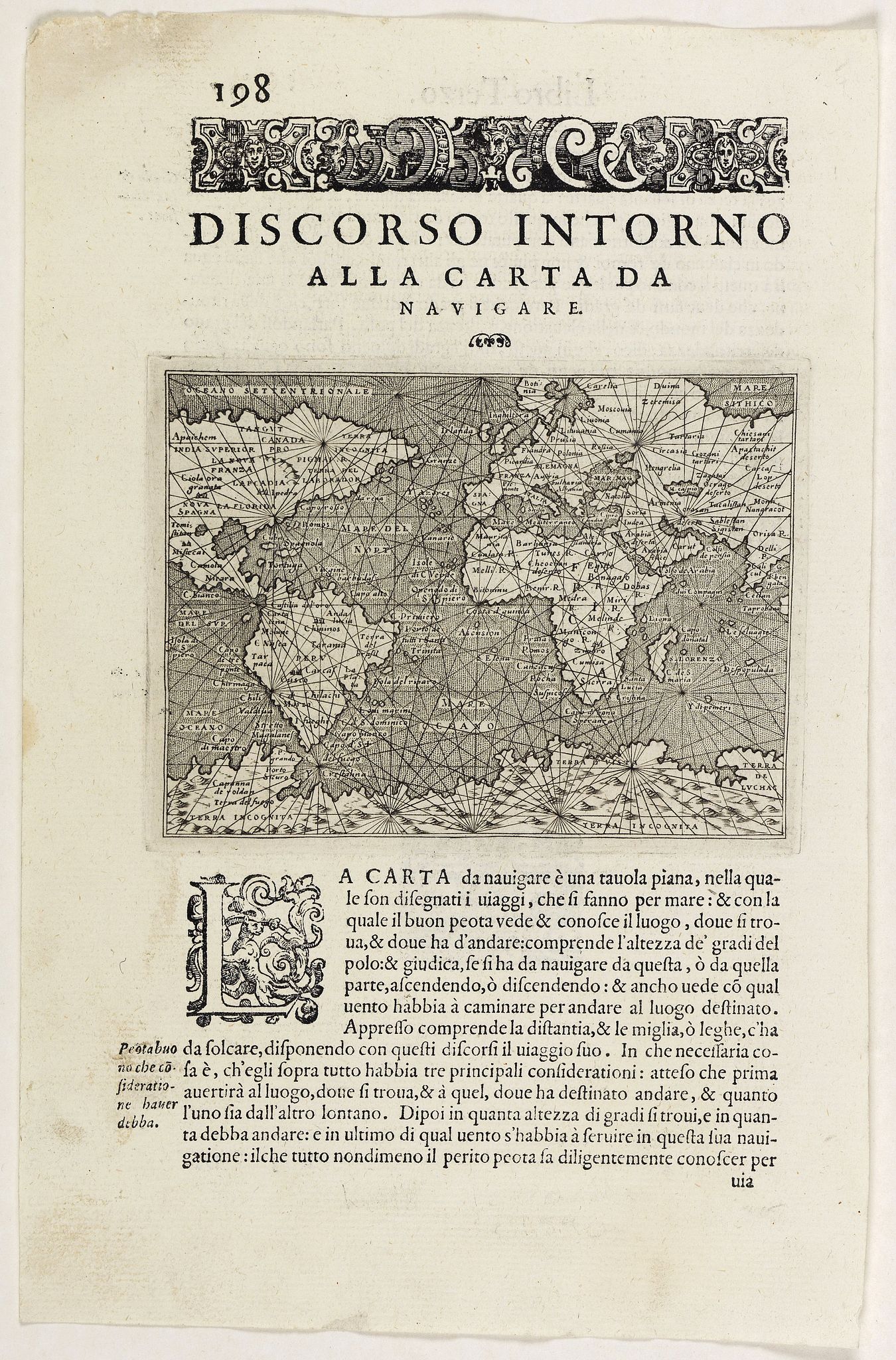 PORCACCHI, G., Discorso intorno alla carta da navigare., antique map, old maps