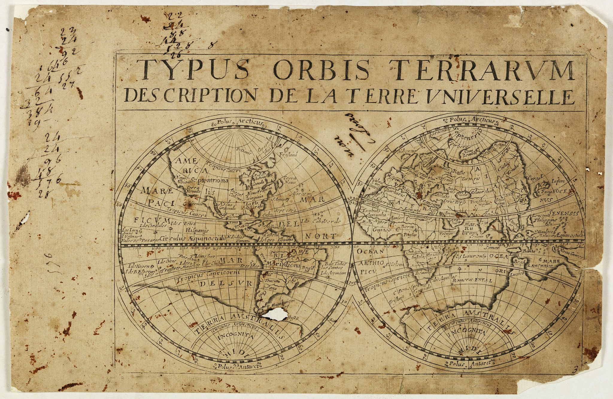 JOLLAIN, G., Typus orbis Terrarum description de la Terre universelle., antique map, old maps