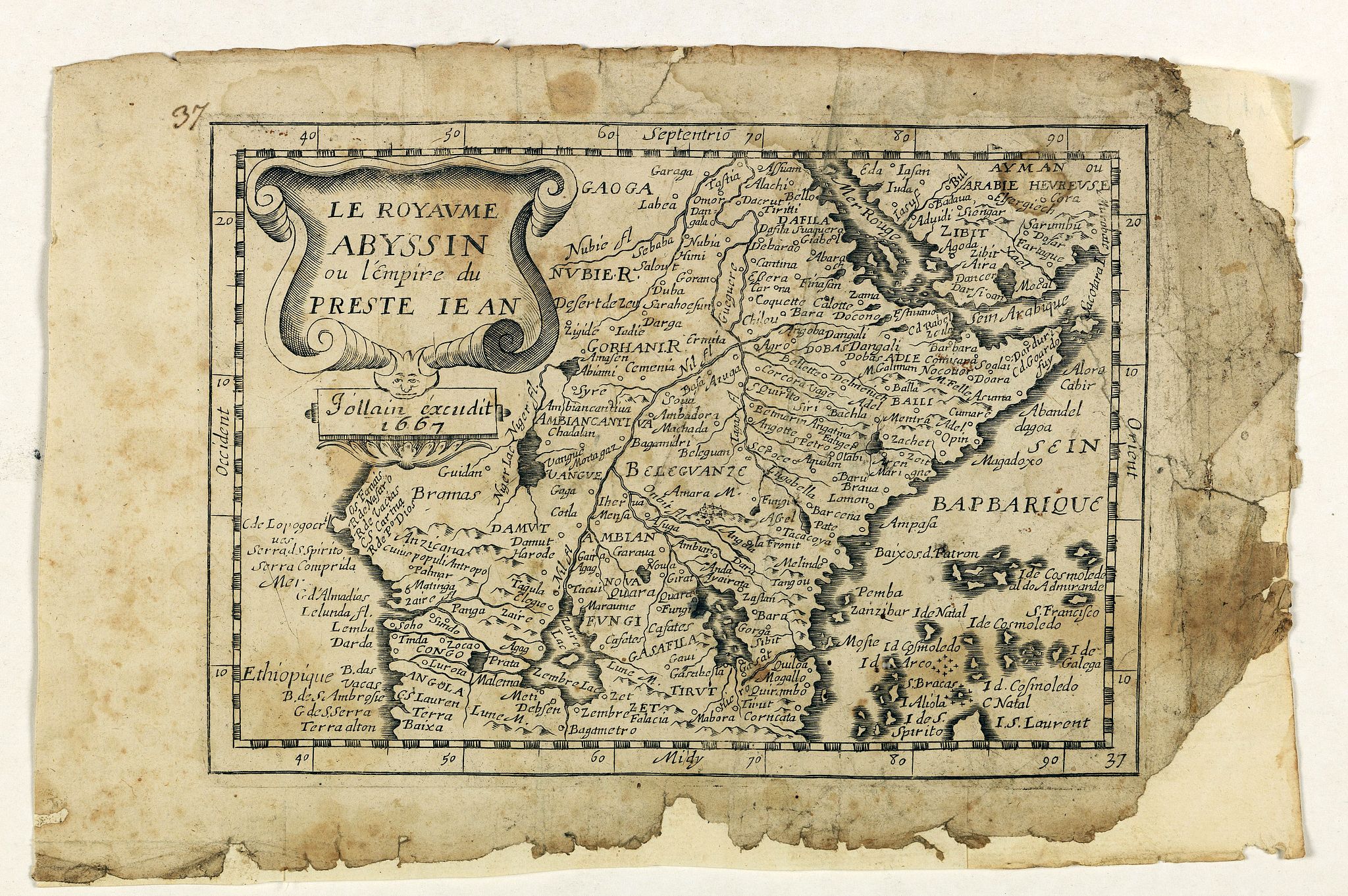 JOLLAIN, G., Le Royaume Abyssin ou l'Empire du Presteiean., antique map, old maps