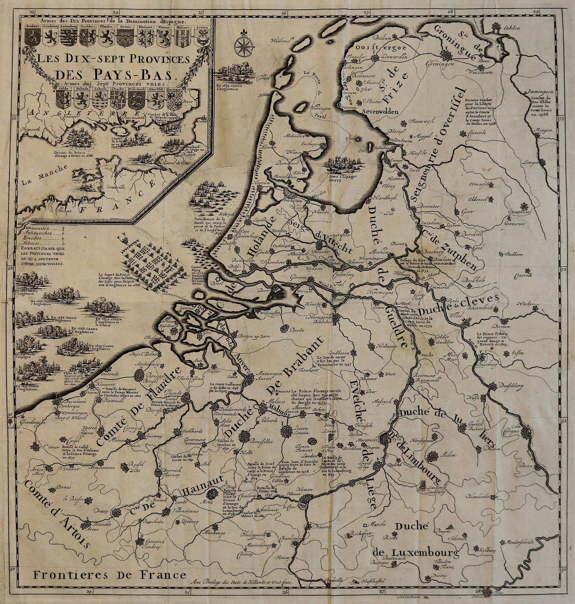 MALHERBE, J, Provinces Unies des Pays Bas, antique map, old maps