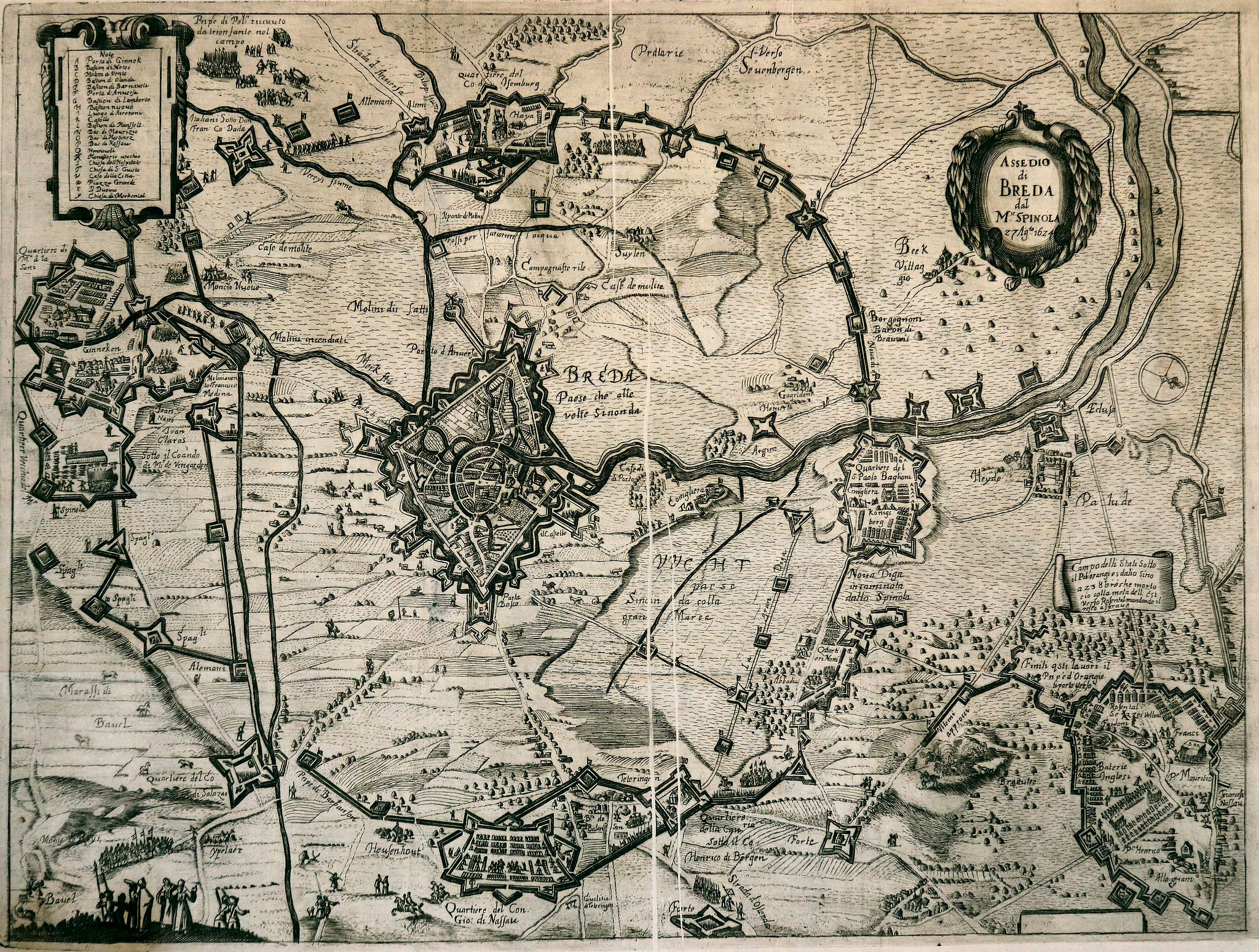 PRIORATO, G., Assedio di Breda (Siege of Breda by Spinola 1624), antique map, old maps