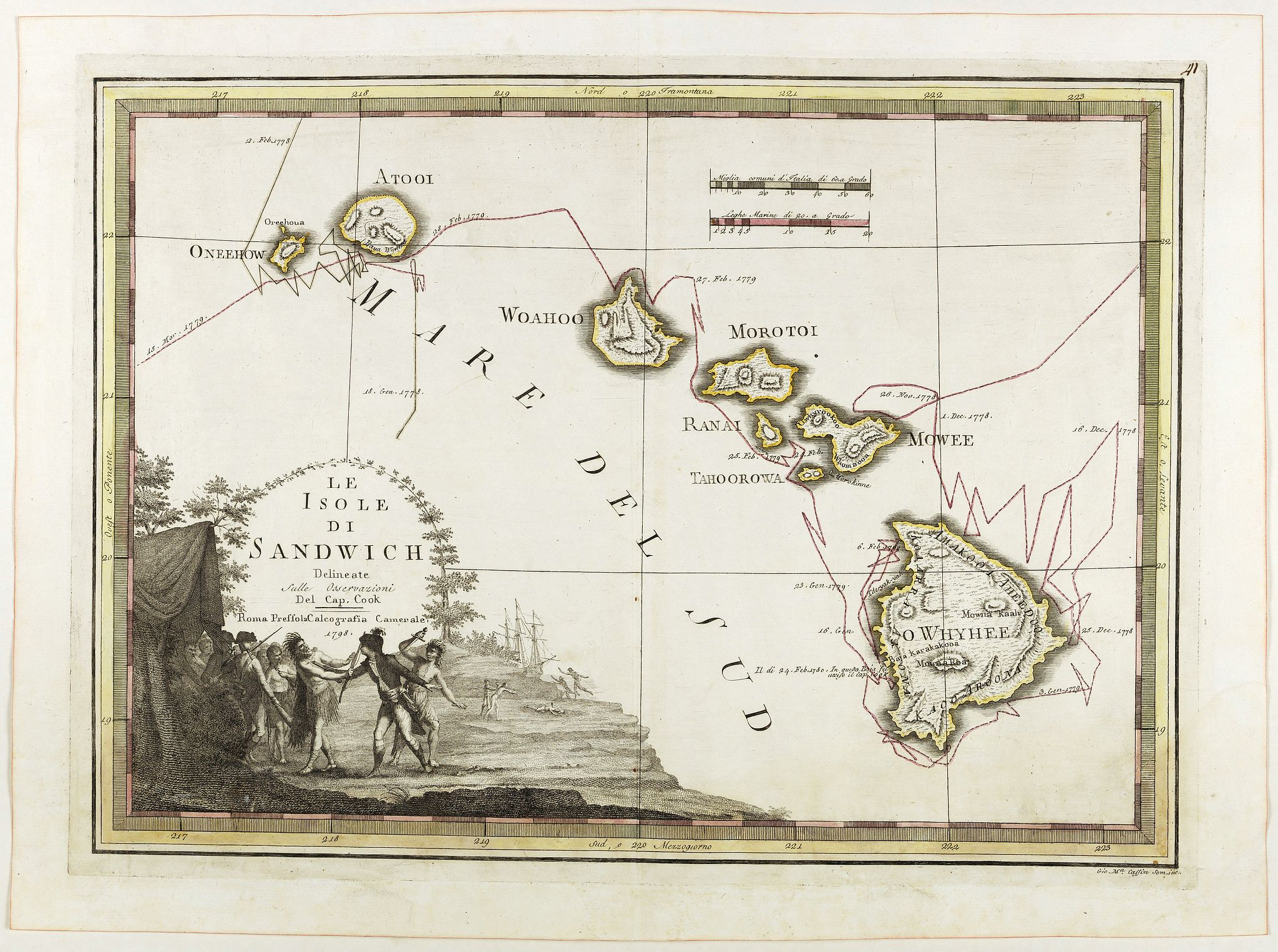 CASSINI, G.M., Le Isole di Sandwich delineate sulle osservazioni del Cap Cook., antique map, old maps