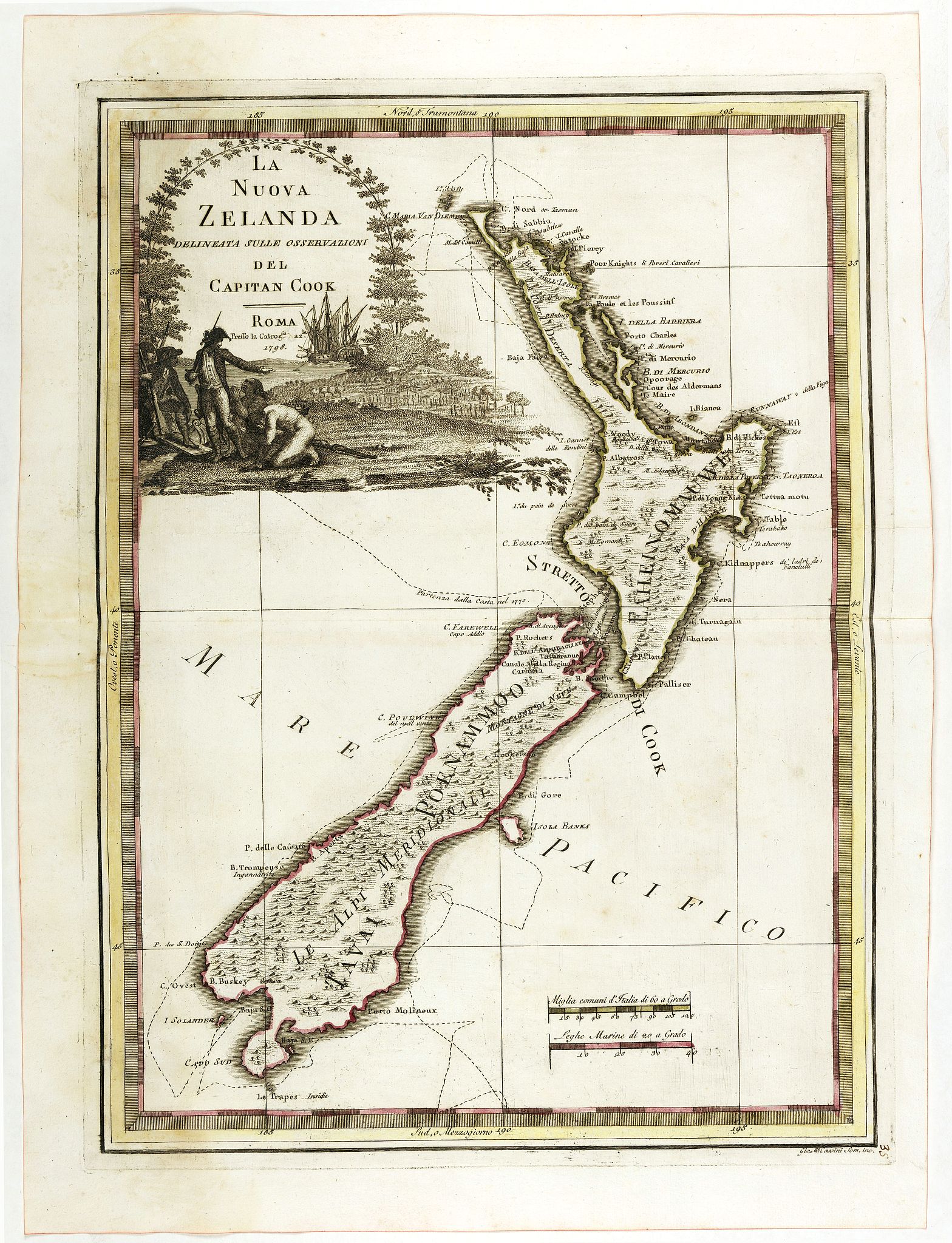 CASSINI, G.M., La nuova Zelanda delineate sulle ultima osservazioni del Capitan Cook., antique map, old maps