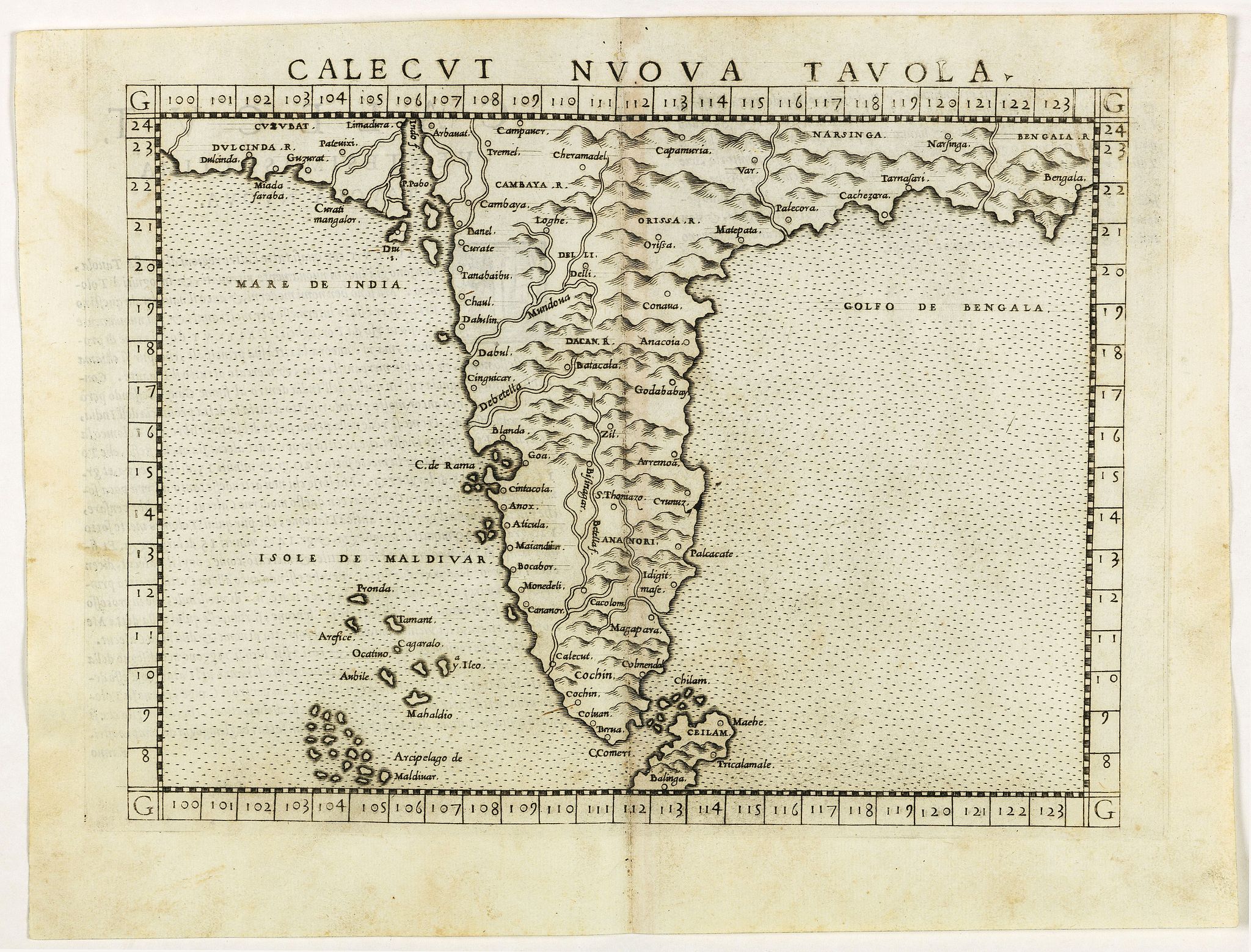 RUSCELLI, G., Calecut Nuova Tavola., antique map, old maps