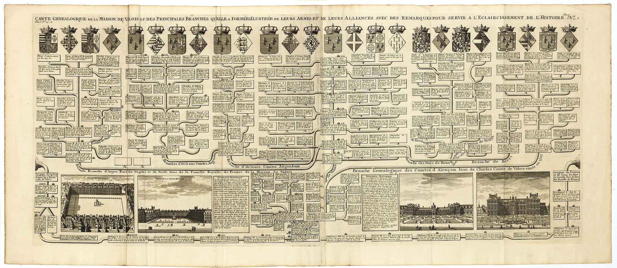 CHATELAIN, H., Carte genealogique de la maison des Valois. . ., antique map, old maps