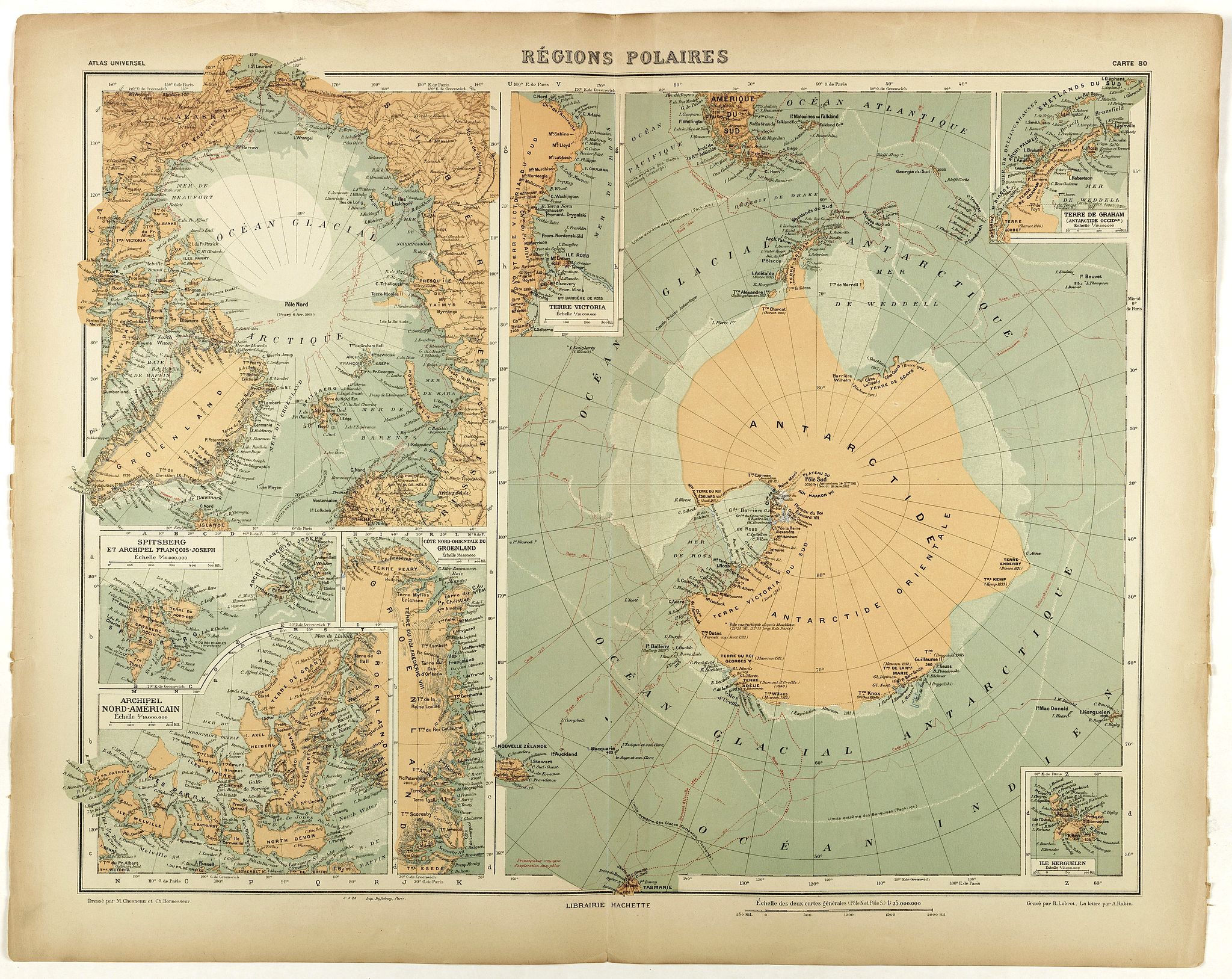 HACHETTE, Régions Polaires., antique map, old maps