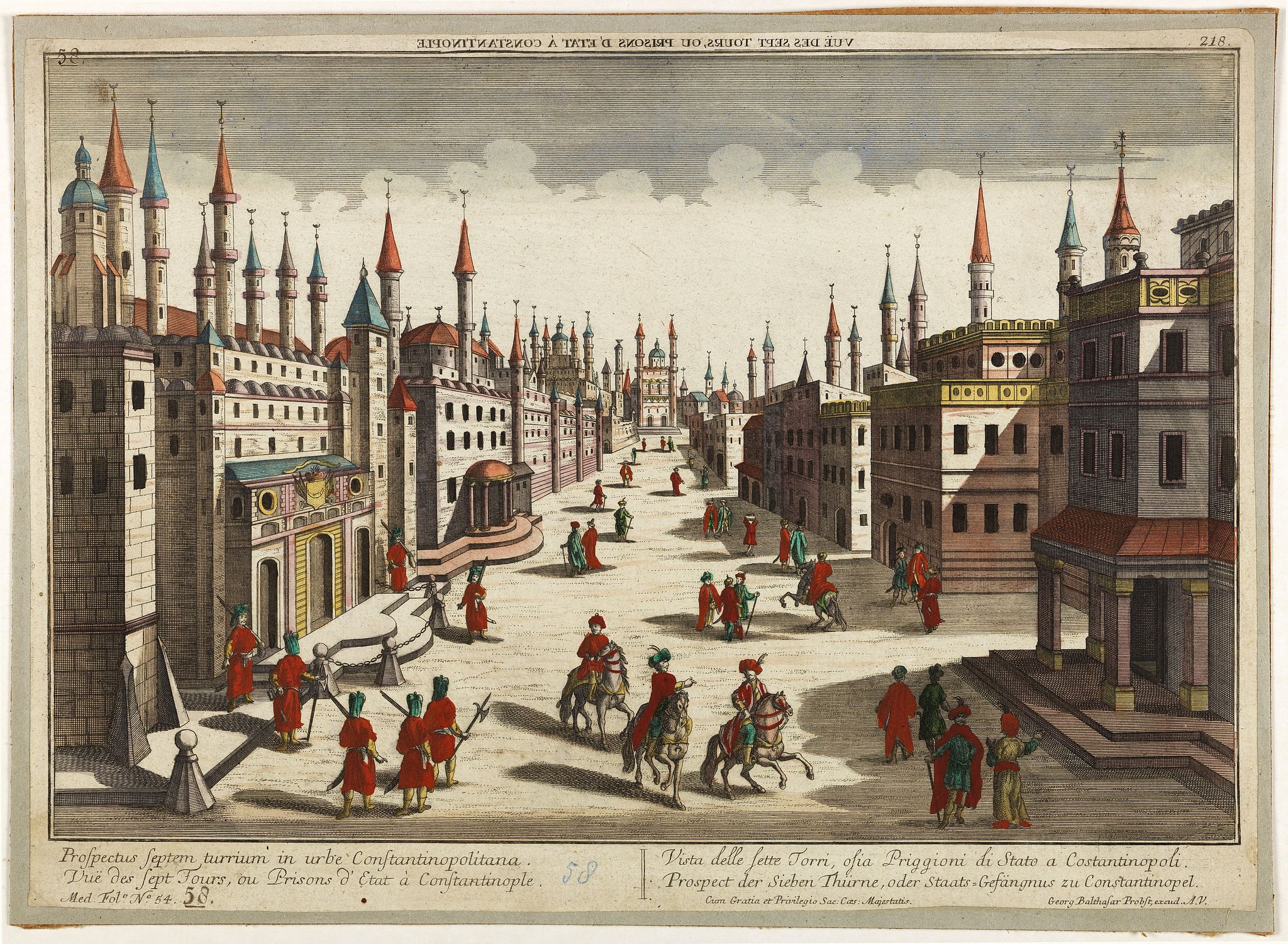 PROBST, G.B., Prospectus septem turrium in urbe Constantinopolitana / Vüe des sept Tours ou Prisons d'etat à Constantinople. . ., antique map, old maps