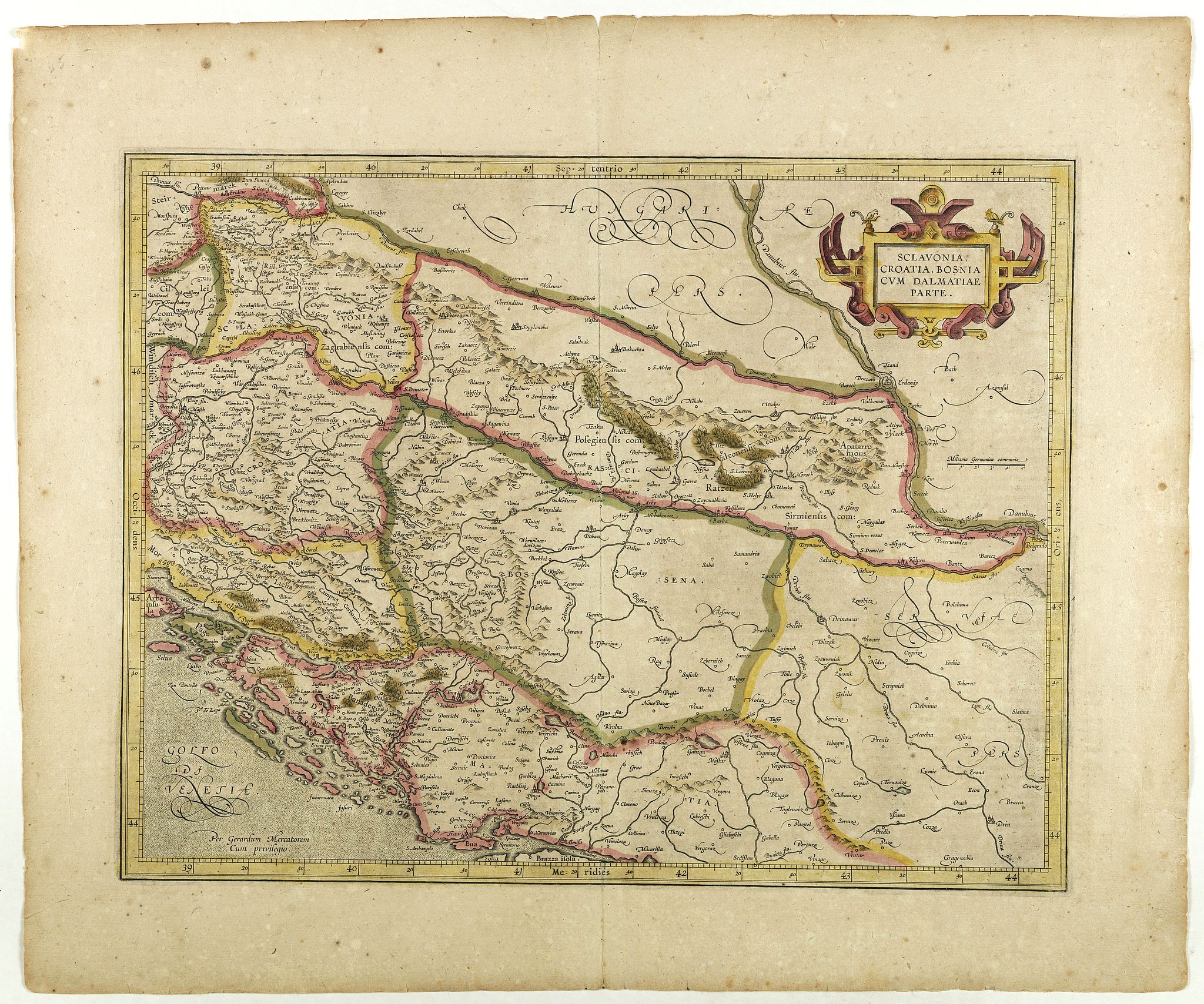 MERCATOR, G. / HONDIUS, J., Sclavonia, Croatia, Bosnia cum Dalmatiae parte., antique map, old maps