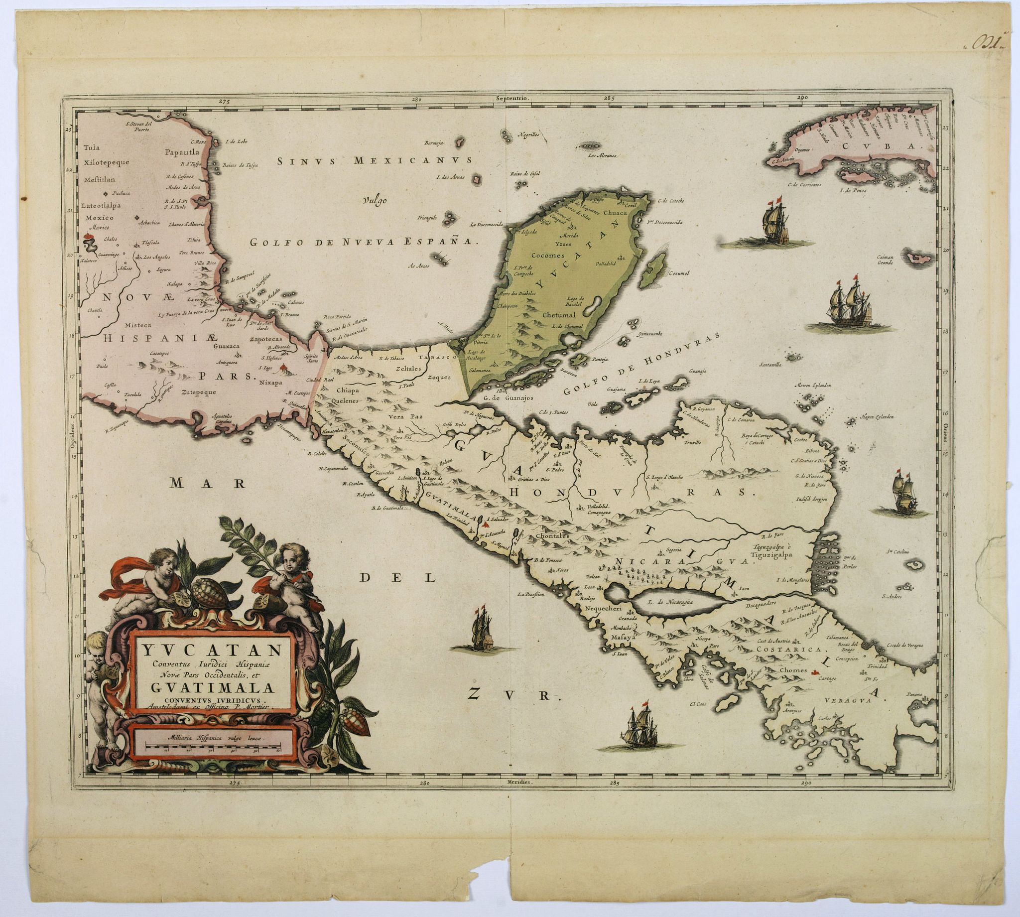 MORTIER, P., Yucatan conventus. . .Guatimala conventus. . ., antique map, old maps