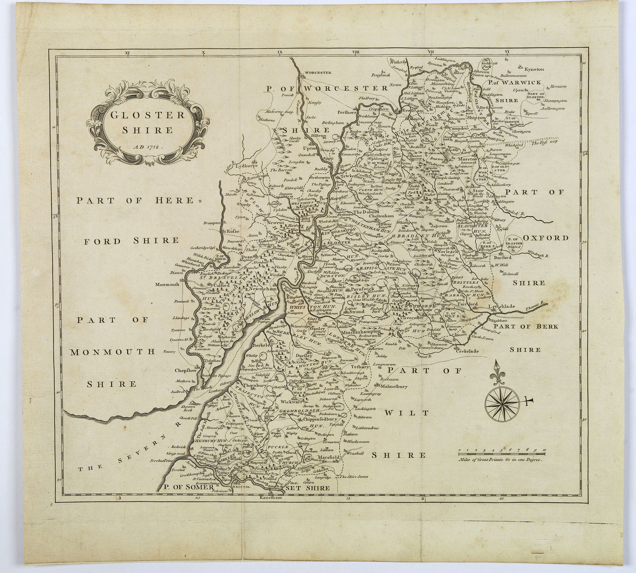 MOLL, Herman., Glostershire., antique map, old maps