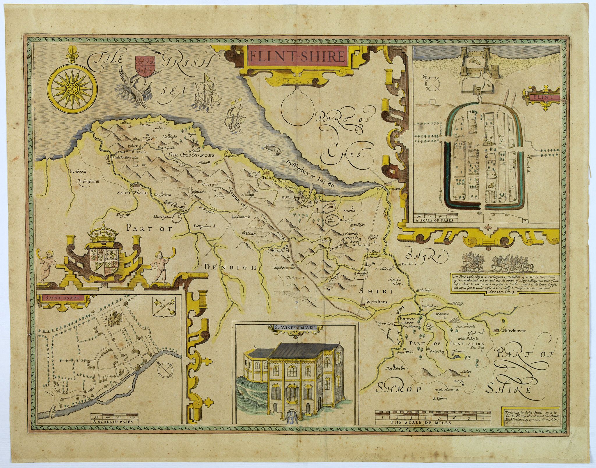 SPEED / OVERTON., Flintshire., antique map, old maps