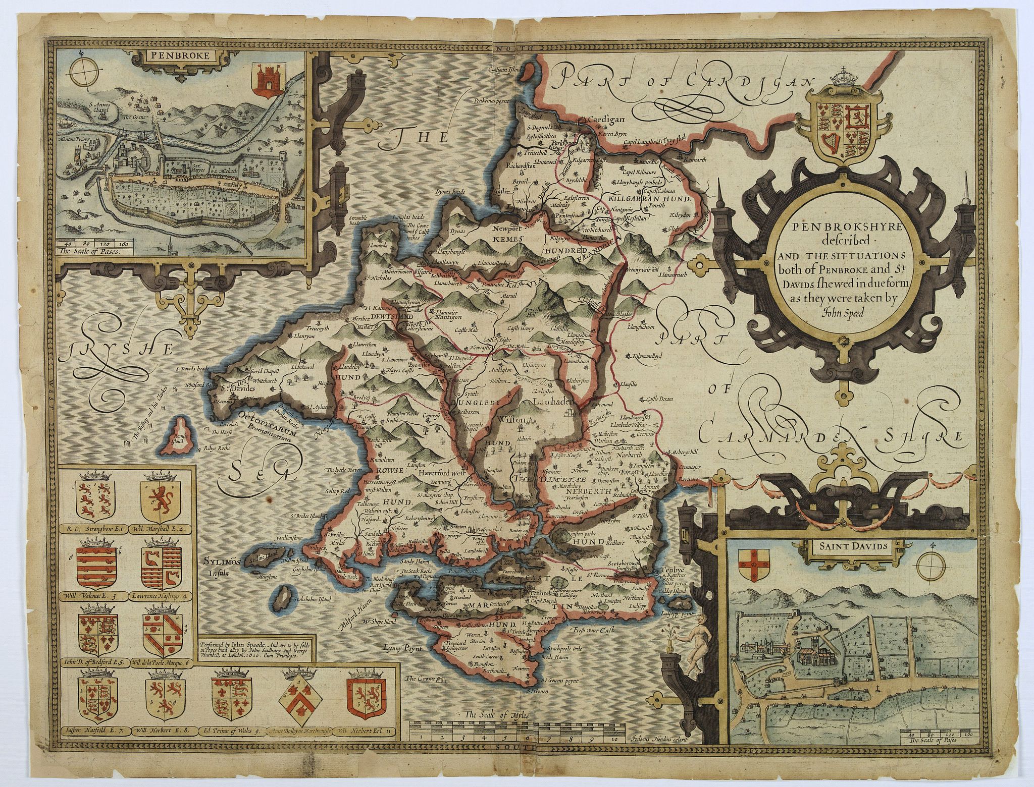 SPEED, John., Penbrokshyre. . ., antique map, old maps