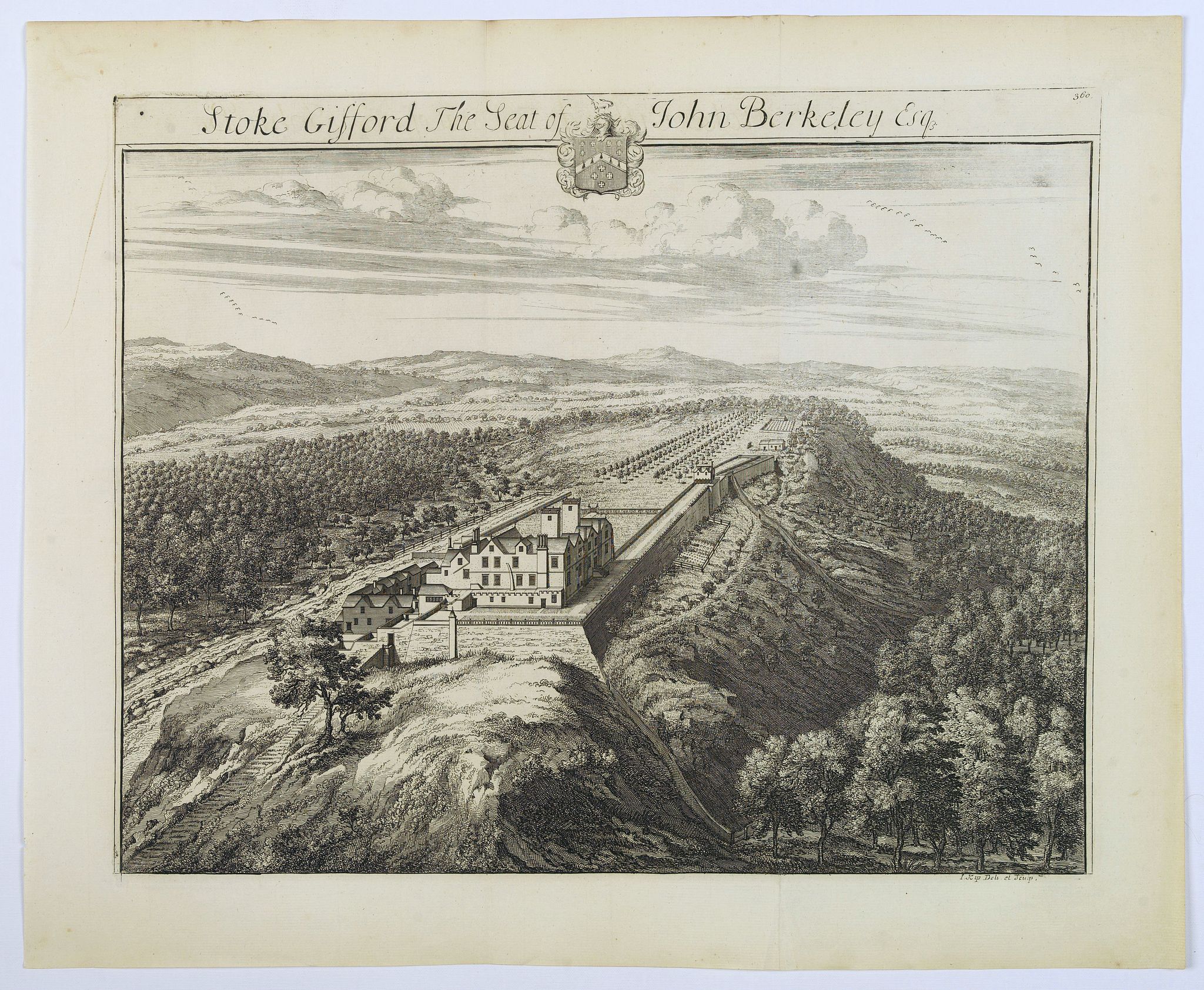 KIP, Johannes., Stoke Gifford, the Seat of John Berkeley Esq / Stoke Bishop, the Seat of Sir Thomas Cann., antique map, old maps