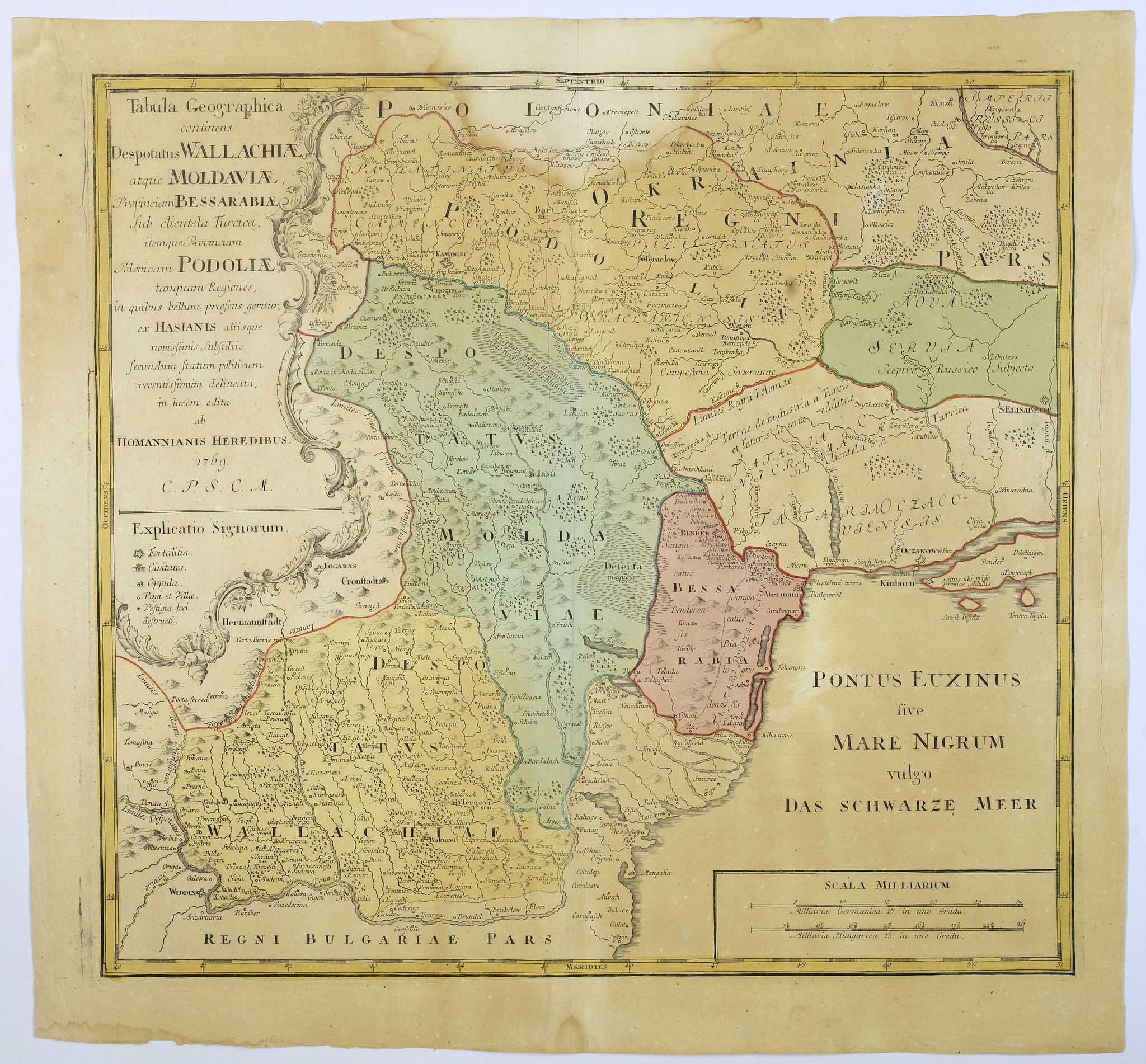 HOMANN HEIRS., Tabula Geographica continens Despotatus Wallachiae atque Moldaviae, Provinciam Bessarabiae. . ., antique map, old maps