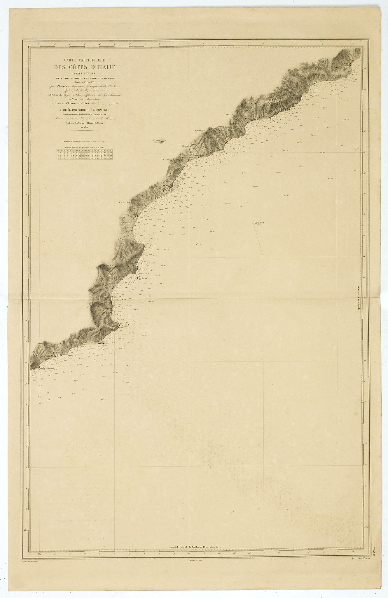DEPOT DES CARTES ET PLANS DE LA MARINE, Carte particulière des cotes d'Italie (etats Sardes). . ., antique map, old maps