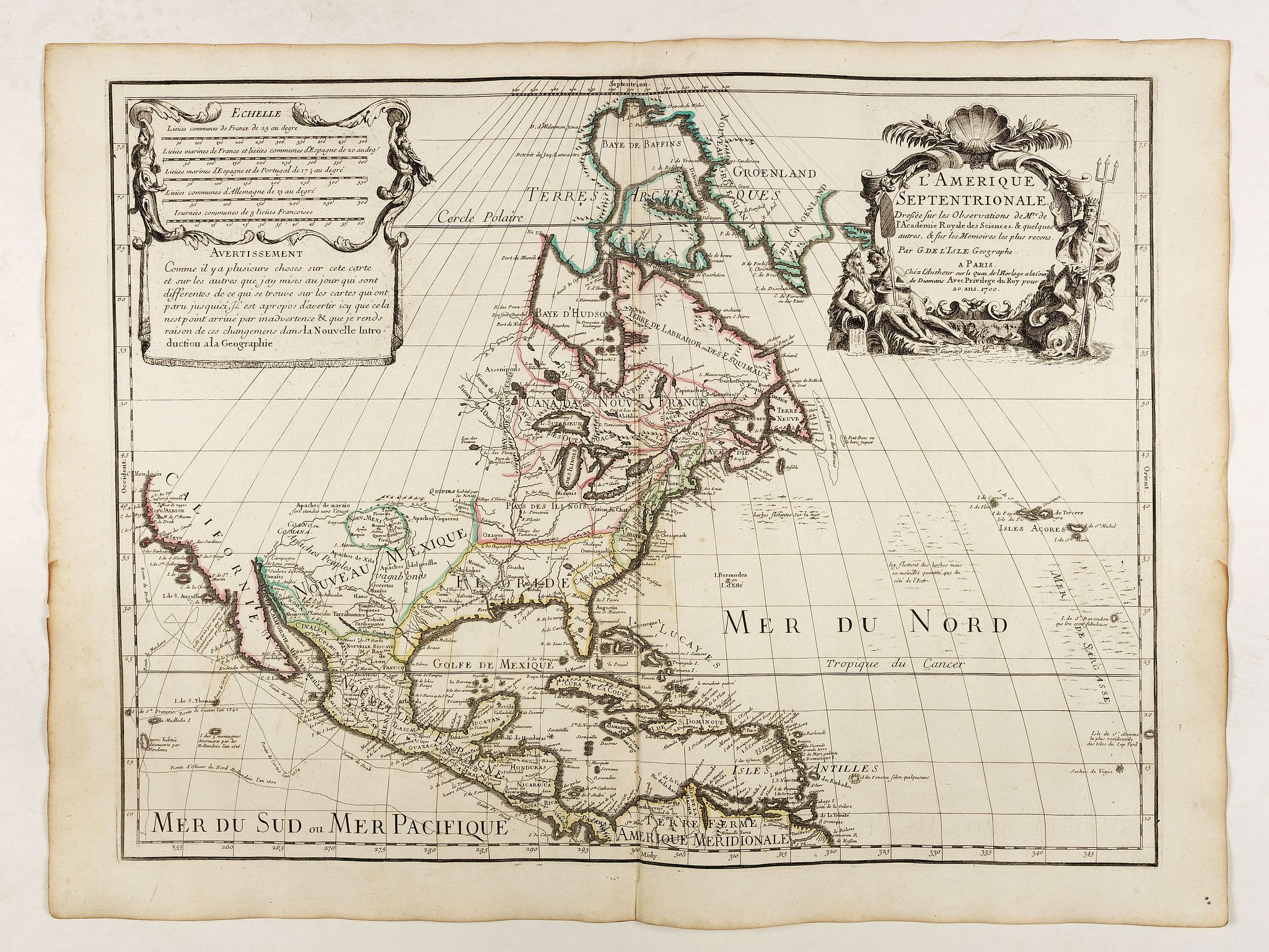 L'ISLE, G. de., L'Amerique Septentrionale dressée sur les Observations de Mrs de l'Academie Royale des Sciences . . ., antique map, old maps