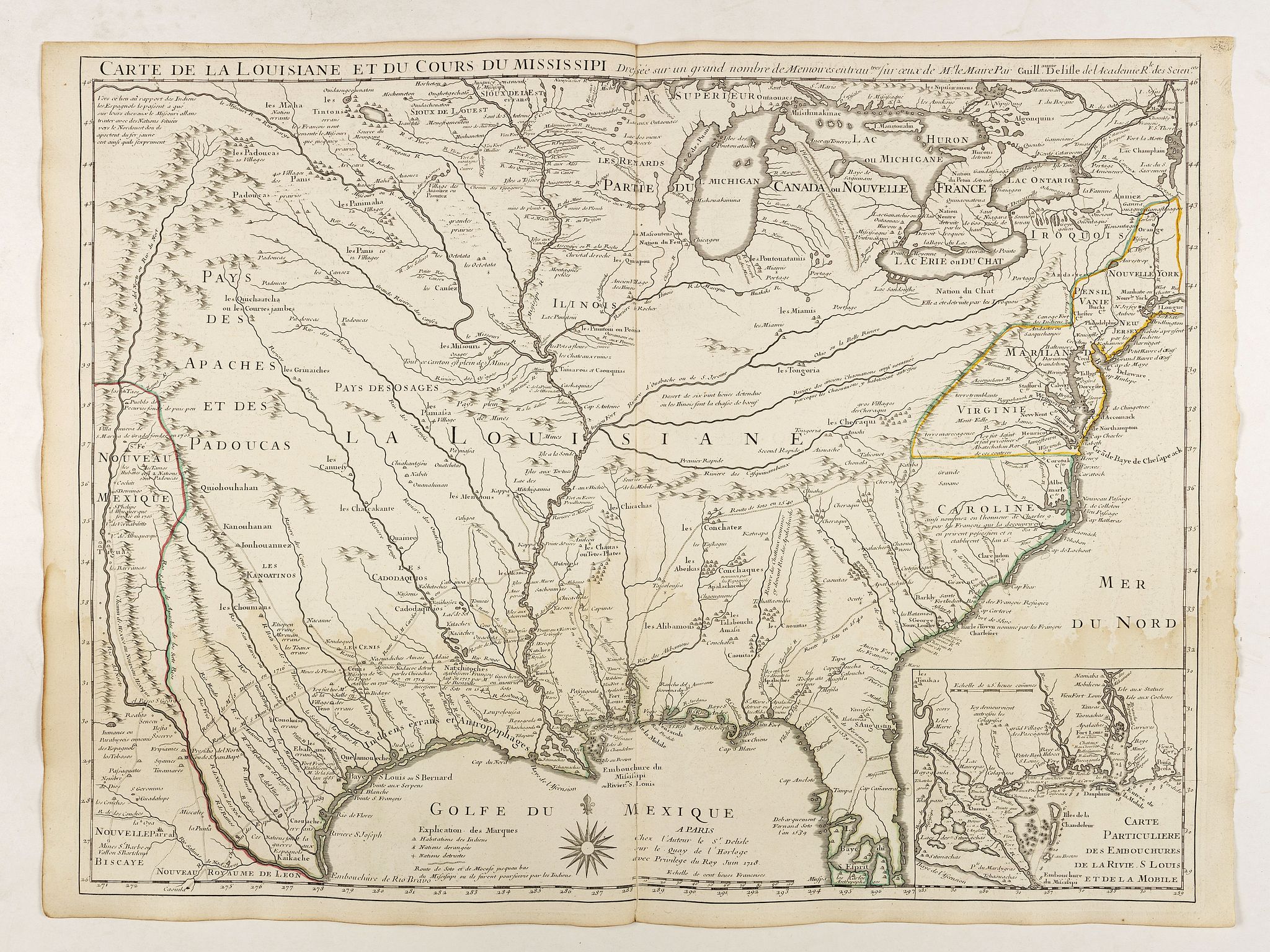 De L'ISLE, G., Carte de la Louisiane et du cours du Mississipi., antique map, old maps