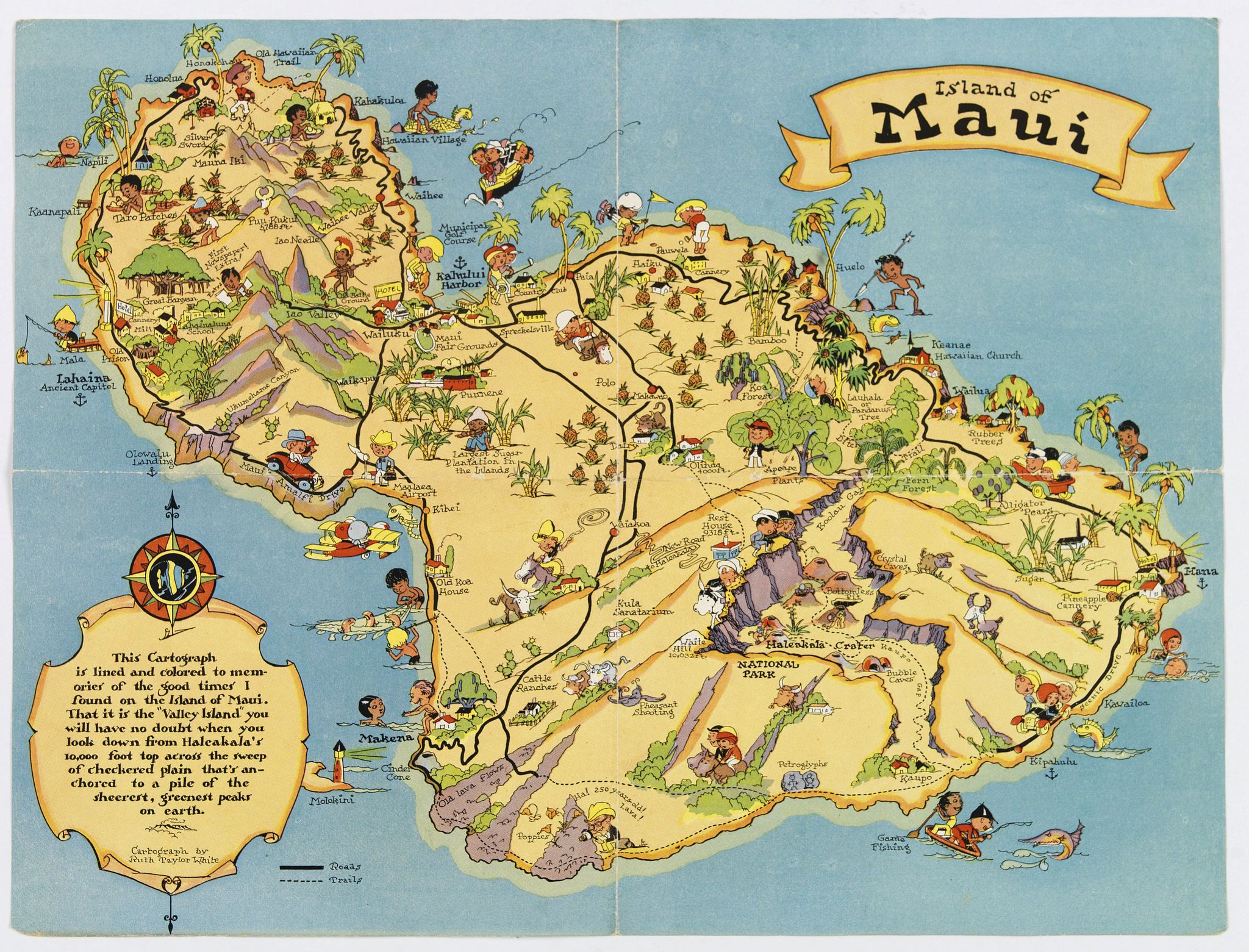 TAYLOR WHITE, Ruth., Island of Maui., antique map, old maps