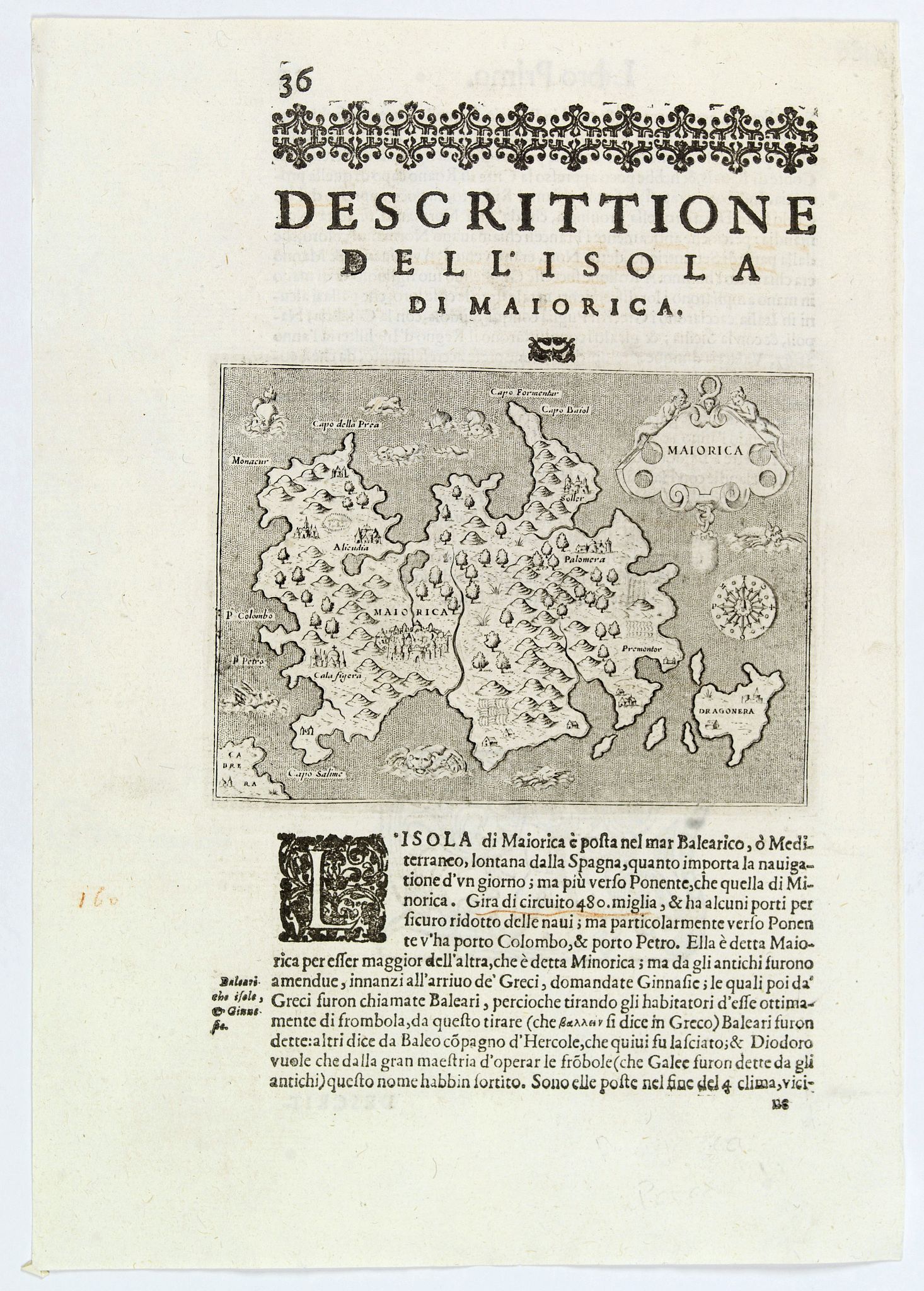 PORCACCHI,Th./ PORRO., Maiorica., antique map, old maps