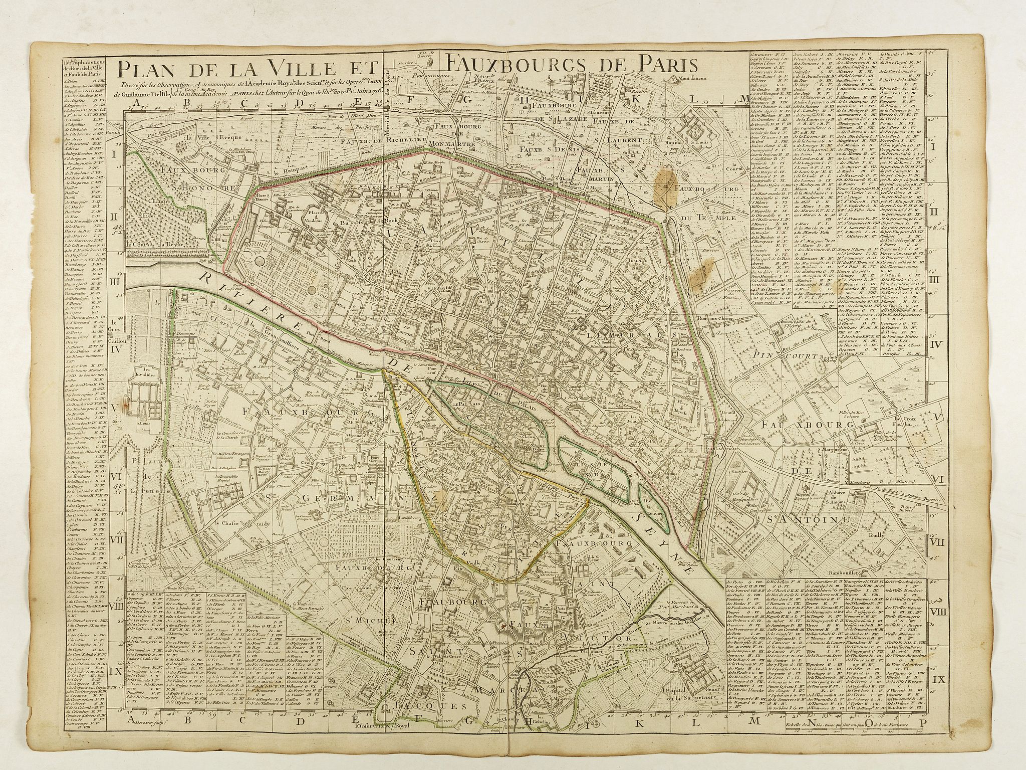 DELISLE, G., Plan de la Ville et Fauxbourgs de Paris., antique map, old maps