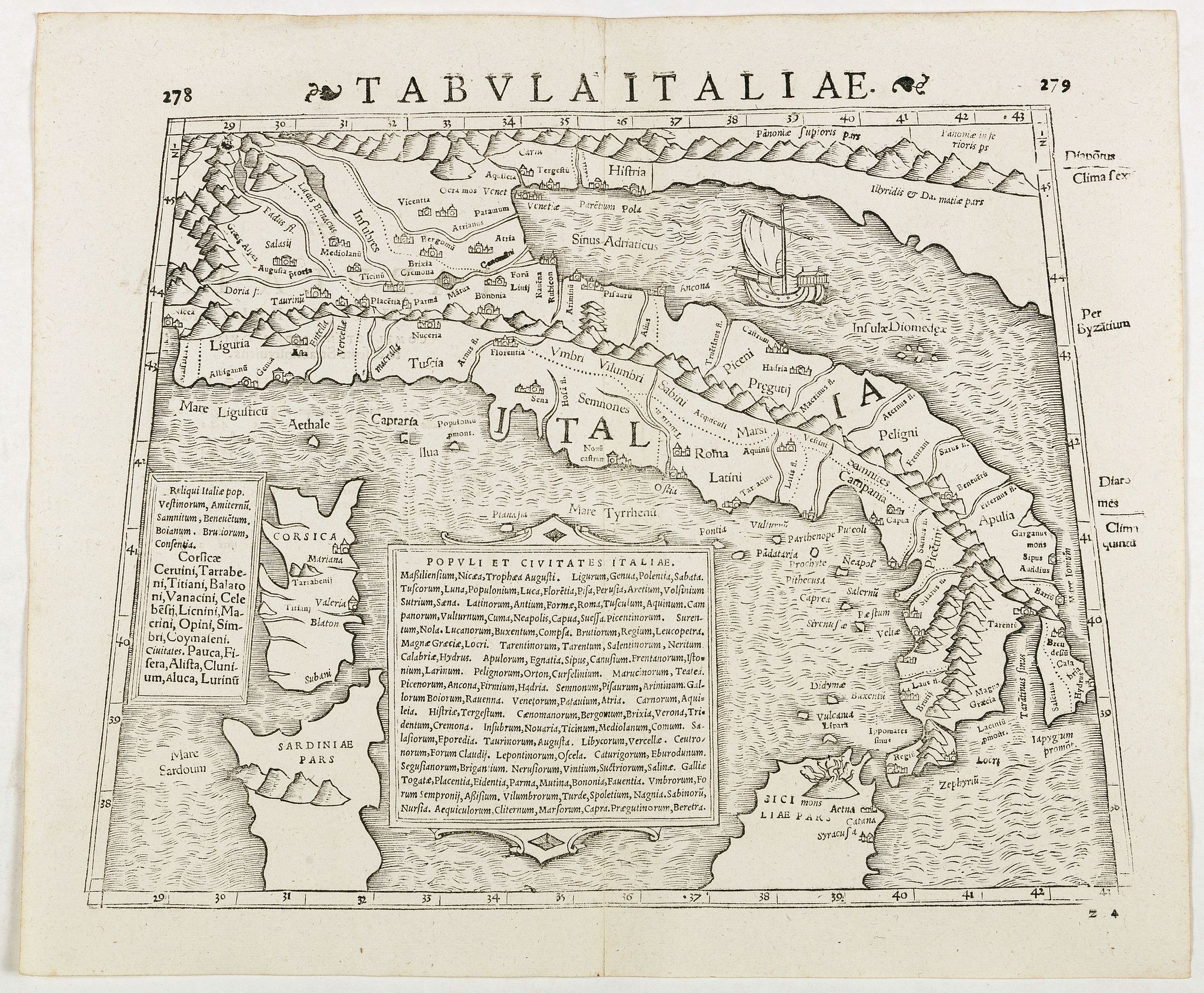 STRABO / MUNSTER, S., Tabula Italiae. (Italy), antique map, old maps
