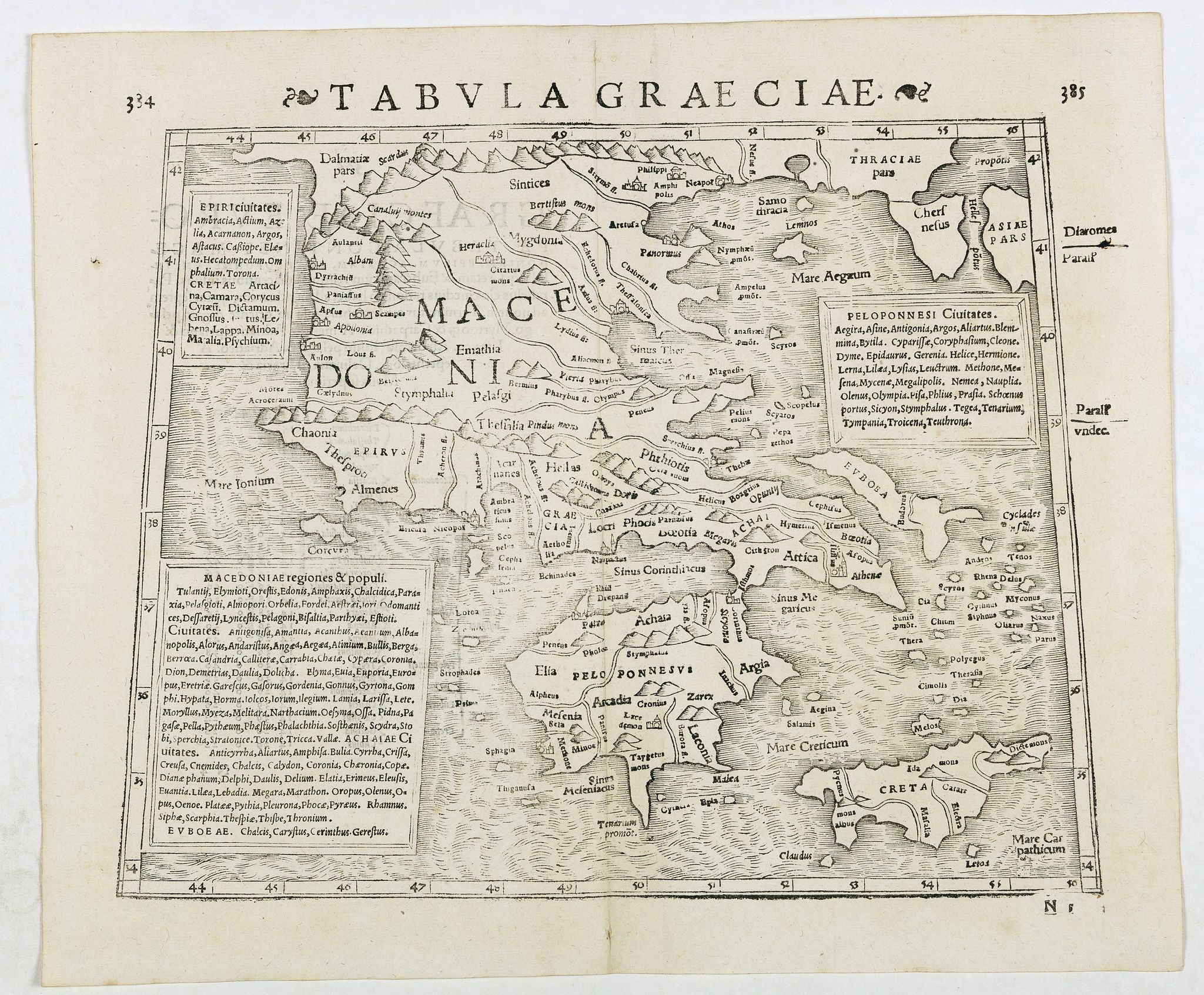 STRABO / MUNSTER, S., Tabula Graeciae. (Greece and Greek islands), antique map, old maps