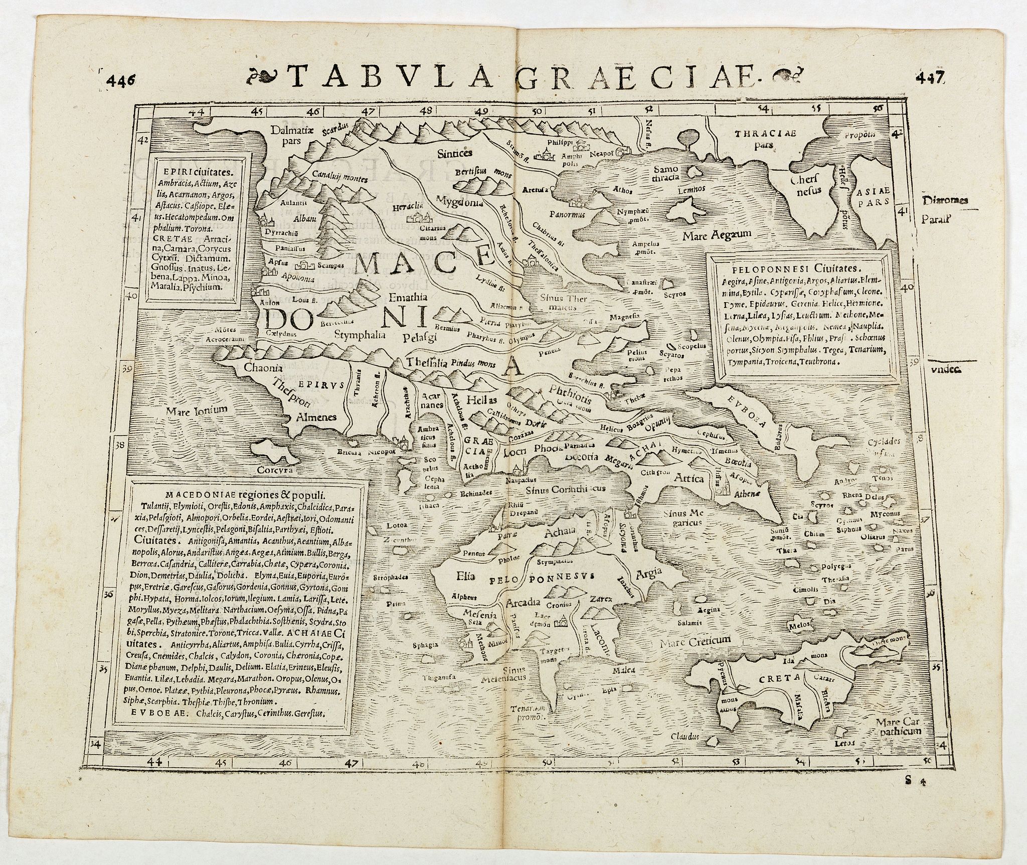 STRABO / MUNSTER, S., Tabula Graeciae. (Greece), antique map, old maps