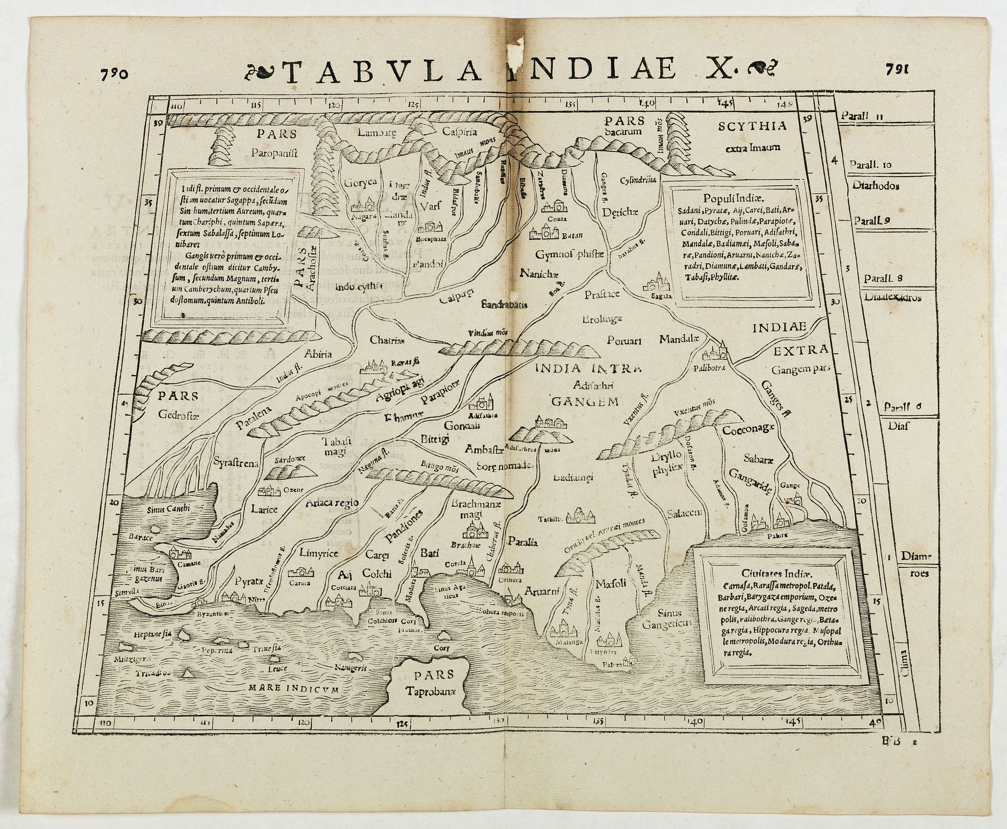STRABO / MUNSTER, S., Tabula Indiae X. (part of India and the Indian Ocean), antique map, old maps