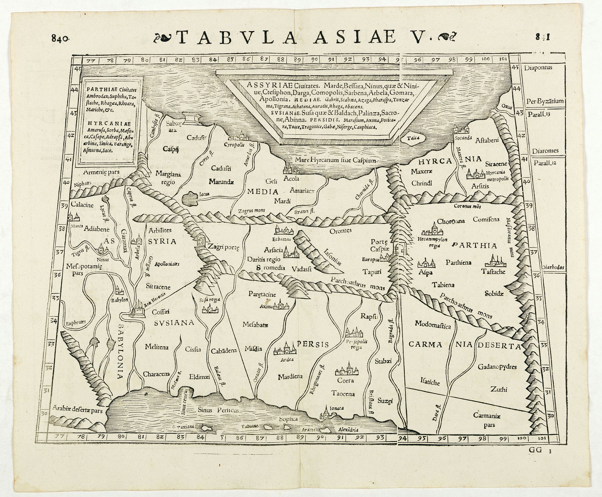 STRABO / MUNSTER, S., Tabula Asiae V. ( Eastern Iraq and western Iran), antique map, old maps