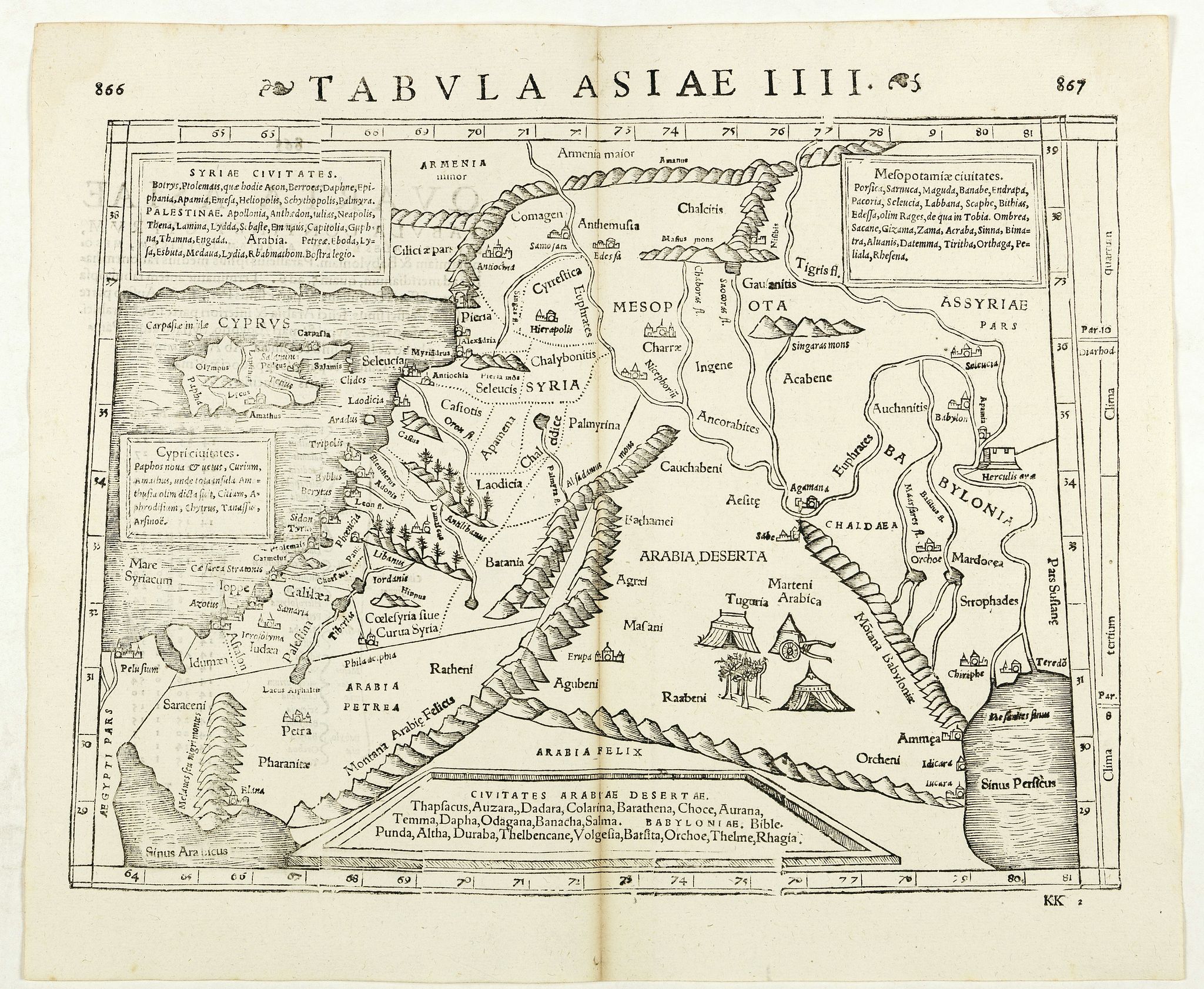 STRABO / MUNSTER, S., Tabula Asiae IIII. ( Holy Land, Cyprus, Syria, etc.), antique map, old maps