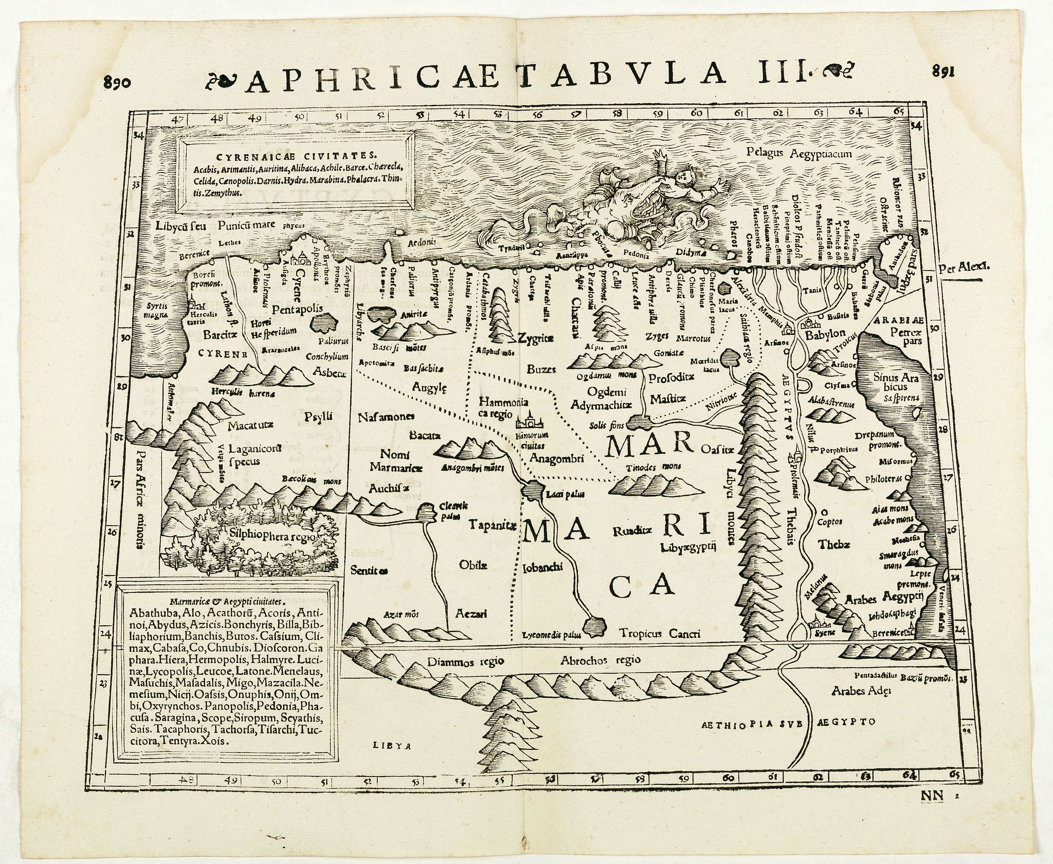 STRABO / MUNSTER, S., Aphricae Tabula III. (North Africa and Egypt), antique map, old maps