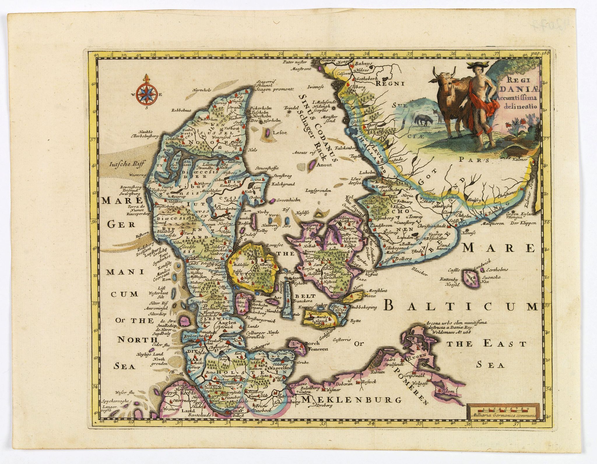 CLUVER, Philipp., Regni Daniae accuratissima delineatio., antique map, old maps