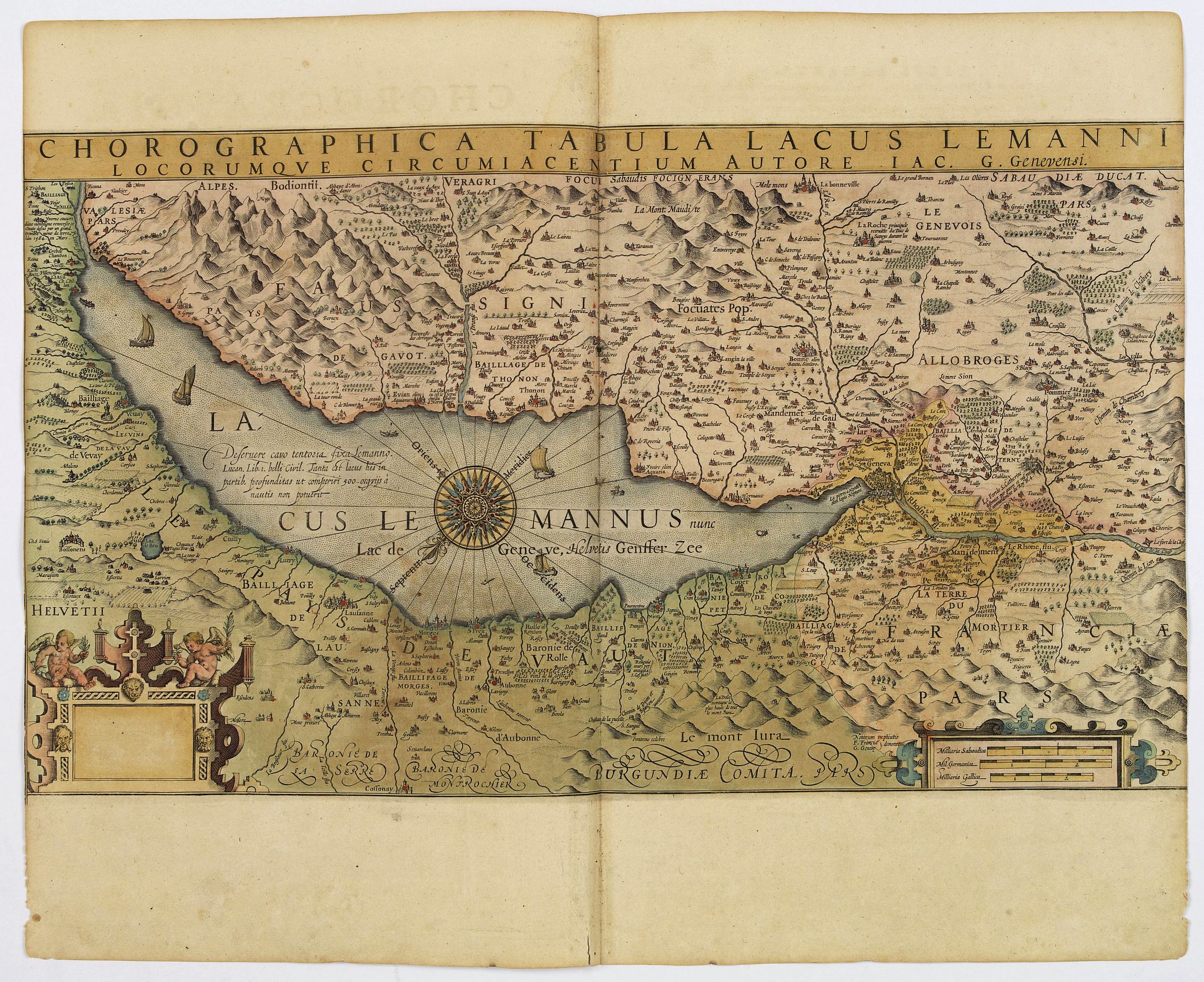 MERCATOR, G., Chorographica Tabula Lacus Lemmanni Locorumque Circumia Centium. . ., antique map, old maps