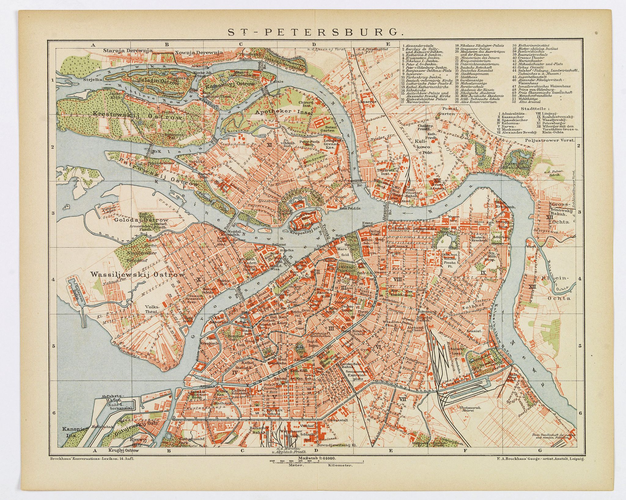 BROCKHAUS, F.A., St. Petersburg., antique map, old maps