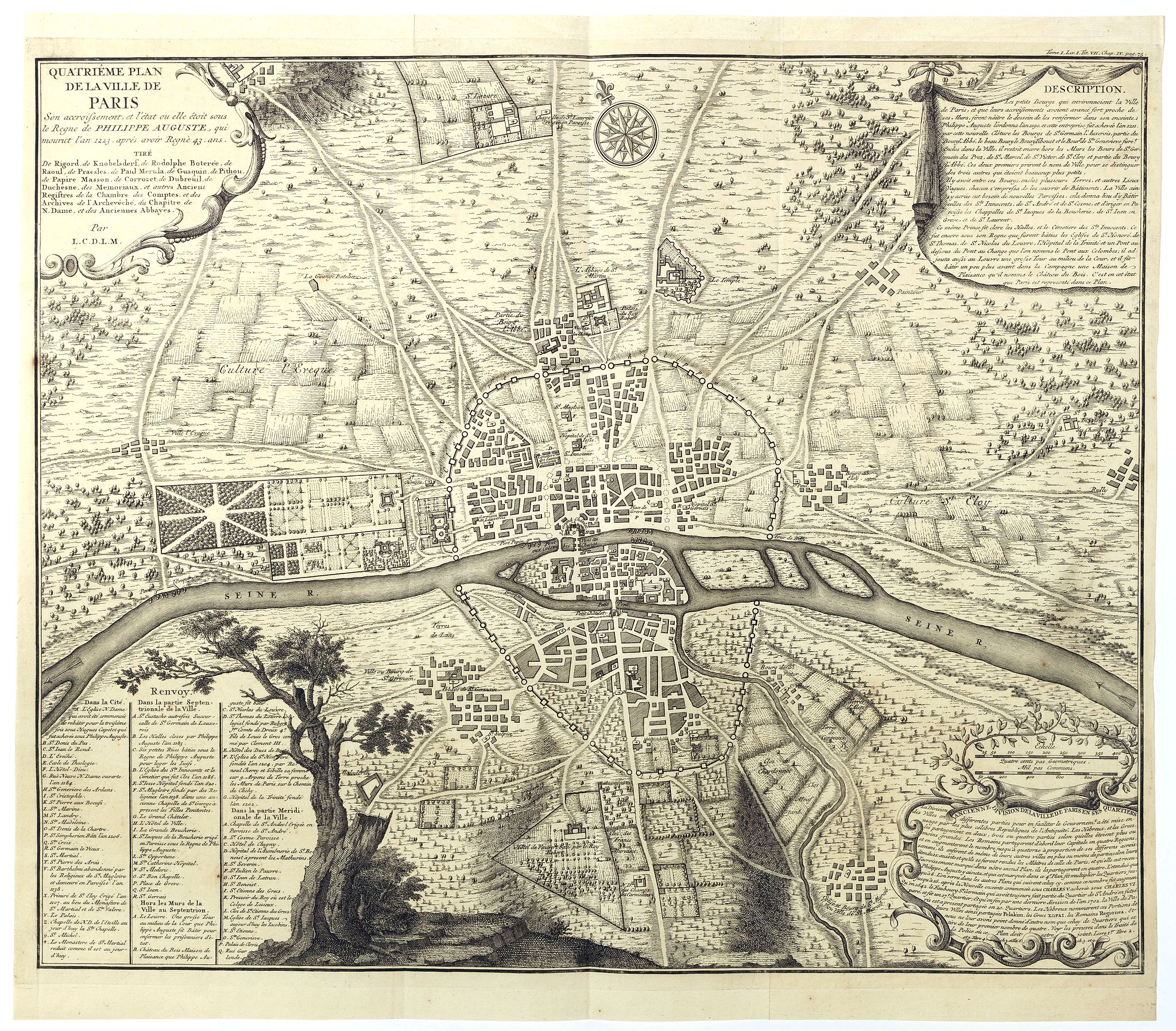 DE LA MARE, N.de, Quatrième plan de la ville de Paris . . ., antique map, old maps