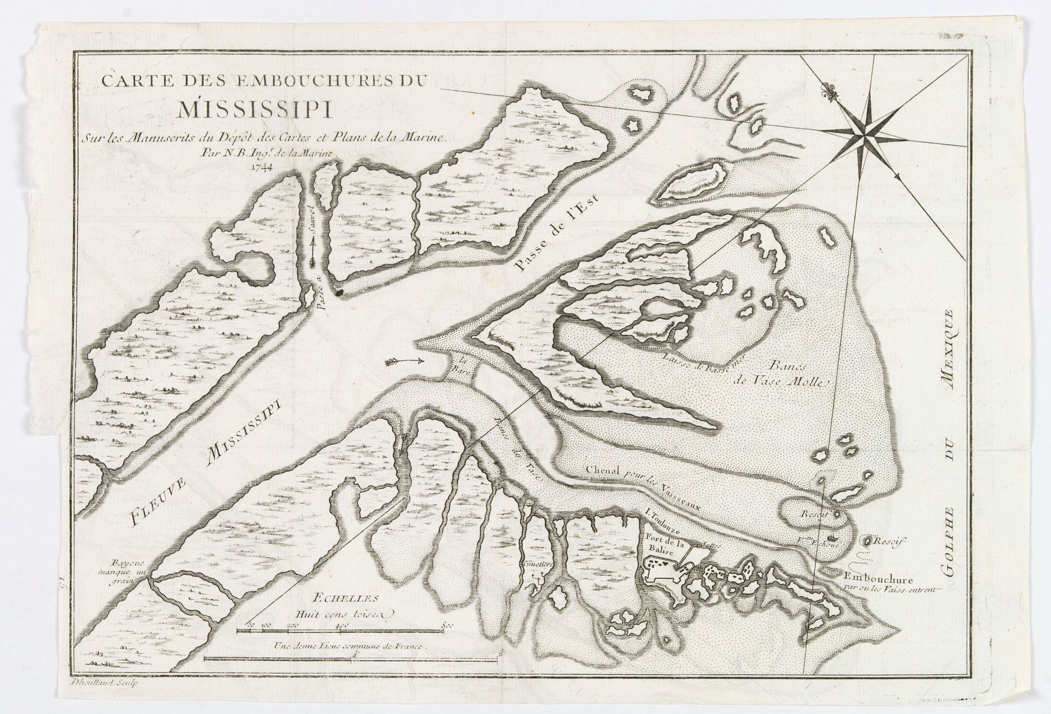 BELLIN, J., Carte des Embouchures du Mississipi., antique map, old maps