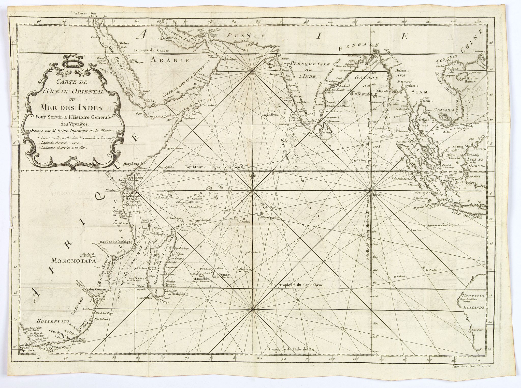BELLIN, J.N., Carte de l'Ocean Oriental ou Mer des Indes. . ., antique map, old maps