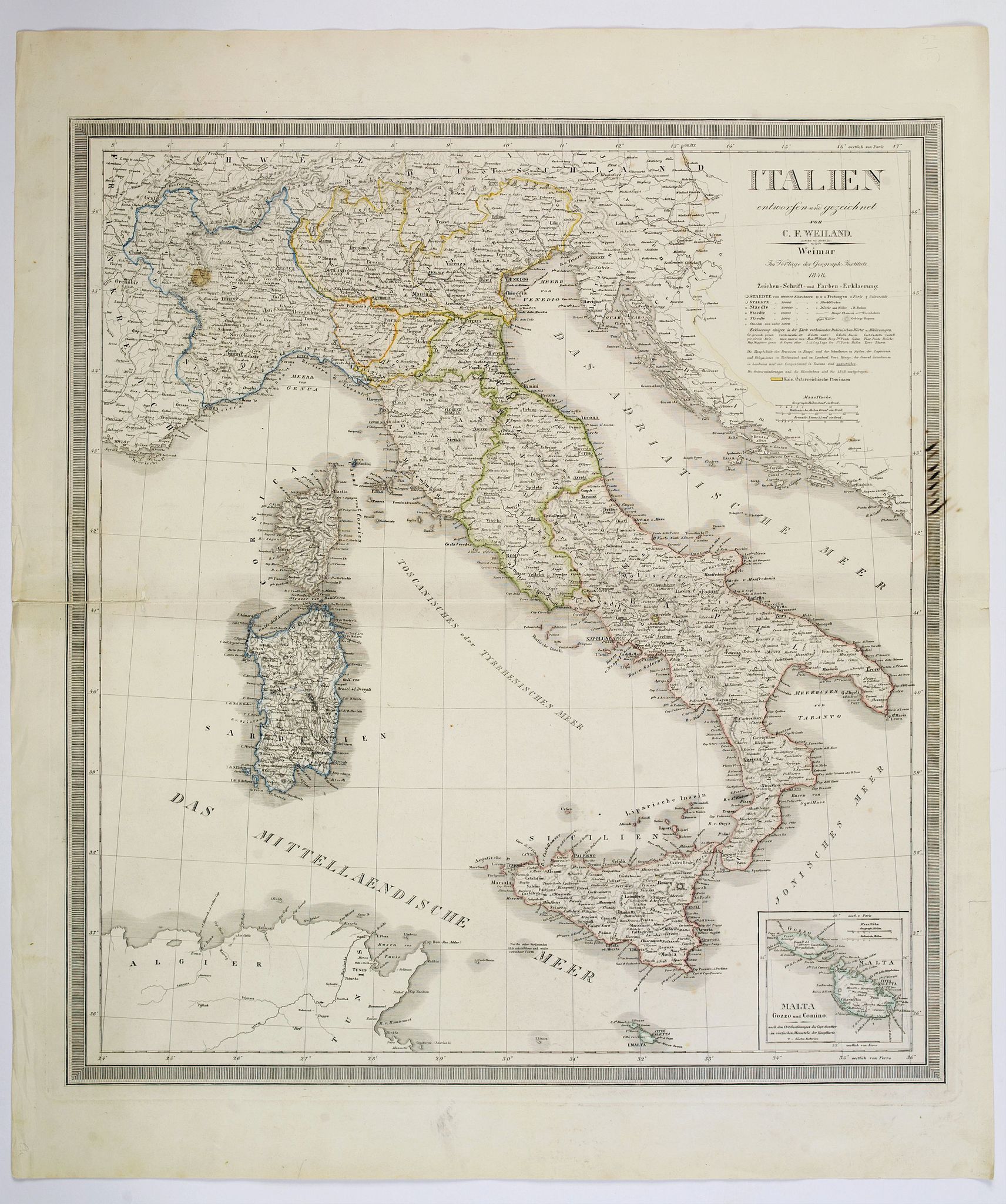 WEILAND, C.F., Italien., antique map, old maps