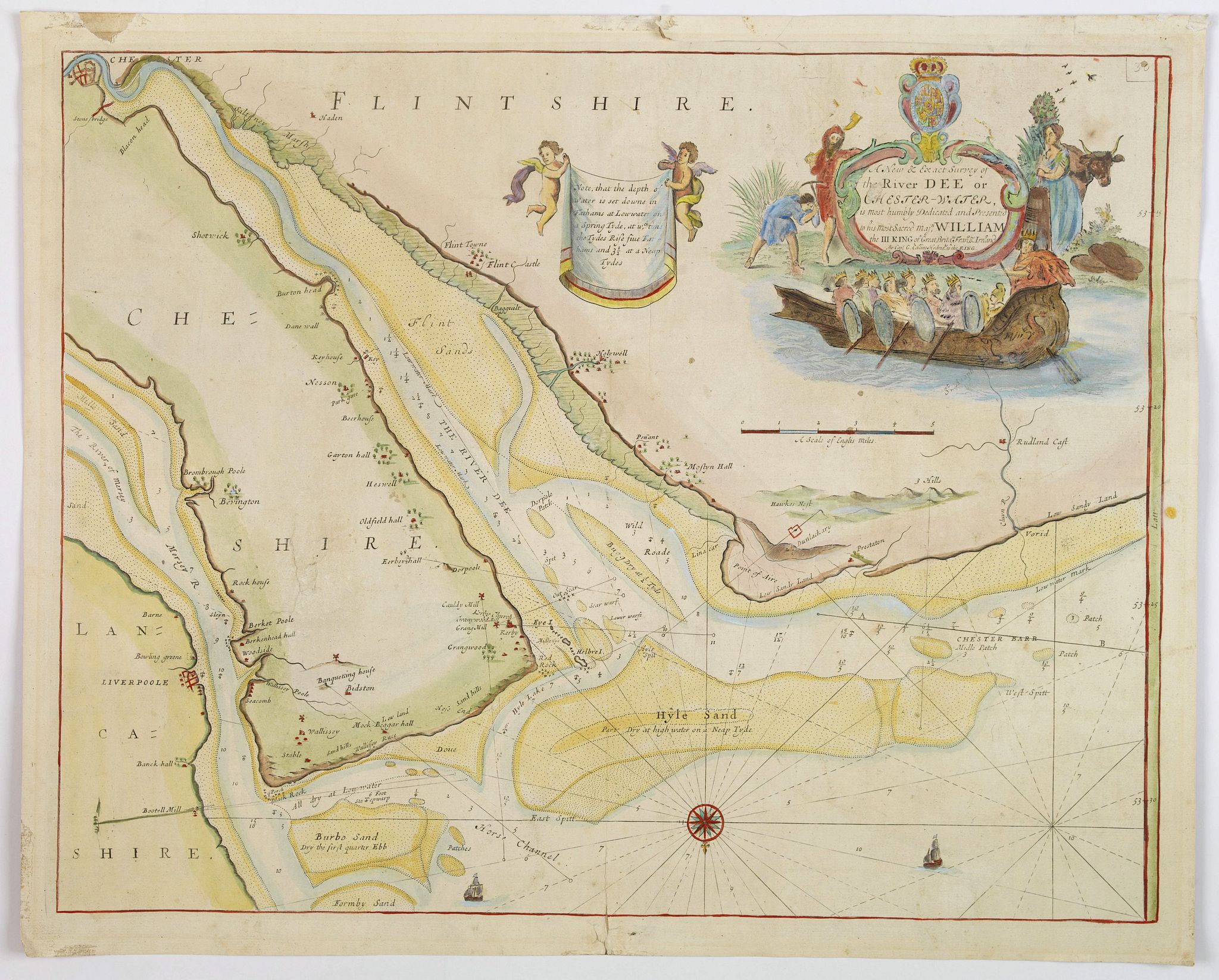 COLLINS, Grenville., A New and Exact Survey of the River Dee or Chester-Water. . ., antique map, old maps