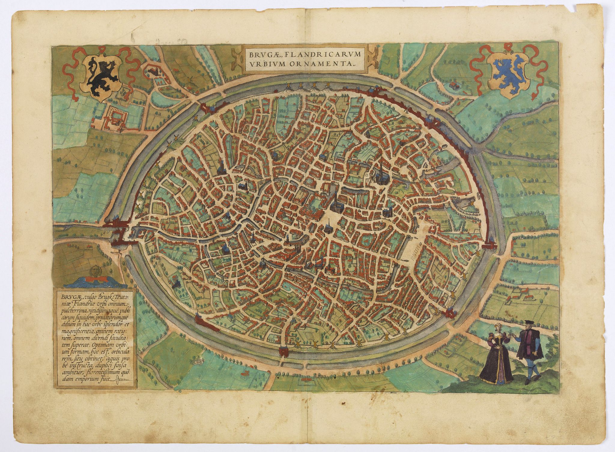 BRAUN,G. / HOGENBERG, F., Brugae Flandricarum Urbium Ornamentia., antique map, old maps