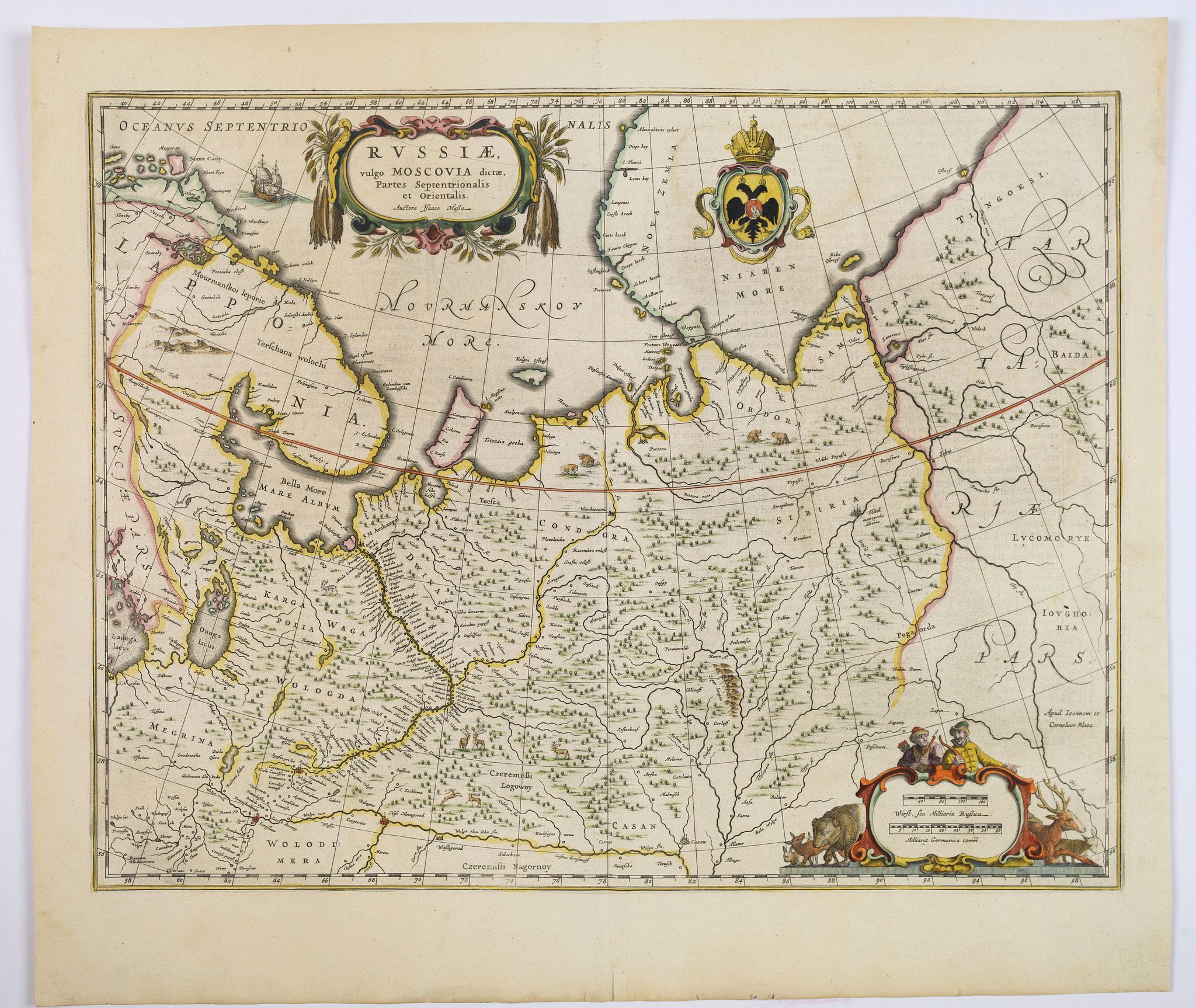 BLAEU, W., Russiae vulgo Moscovia dictae, Partes Septentionalis et Orientalis., antique map, old maps