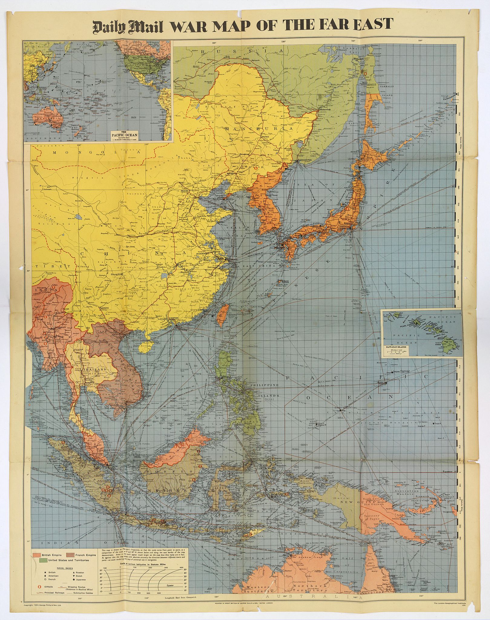 PHILLIP, George & Son Ltd., War Map of the Far East., antique map, old maps