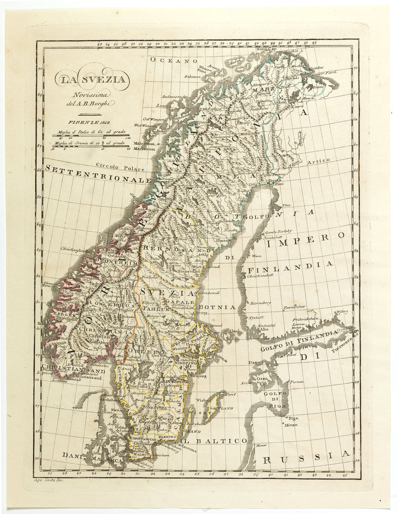BORGHI, A. B., La Svezia Norissima., antique map, old maps