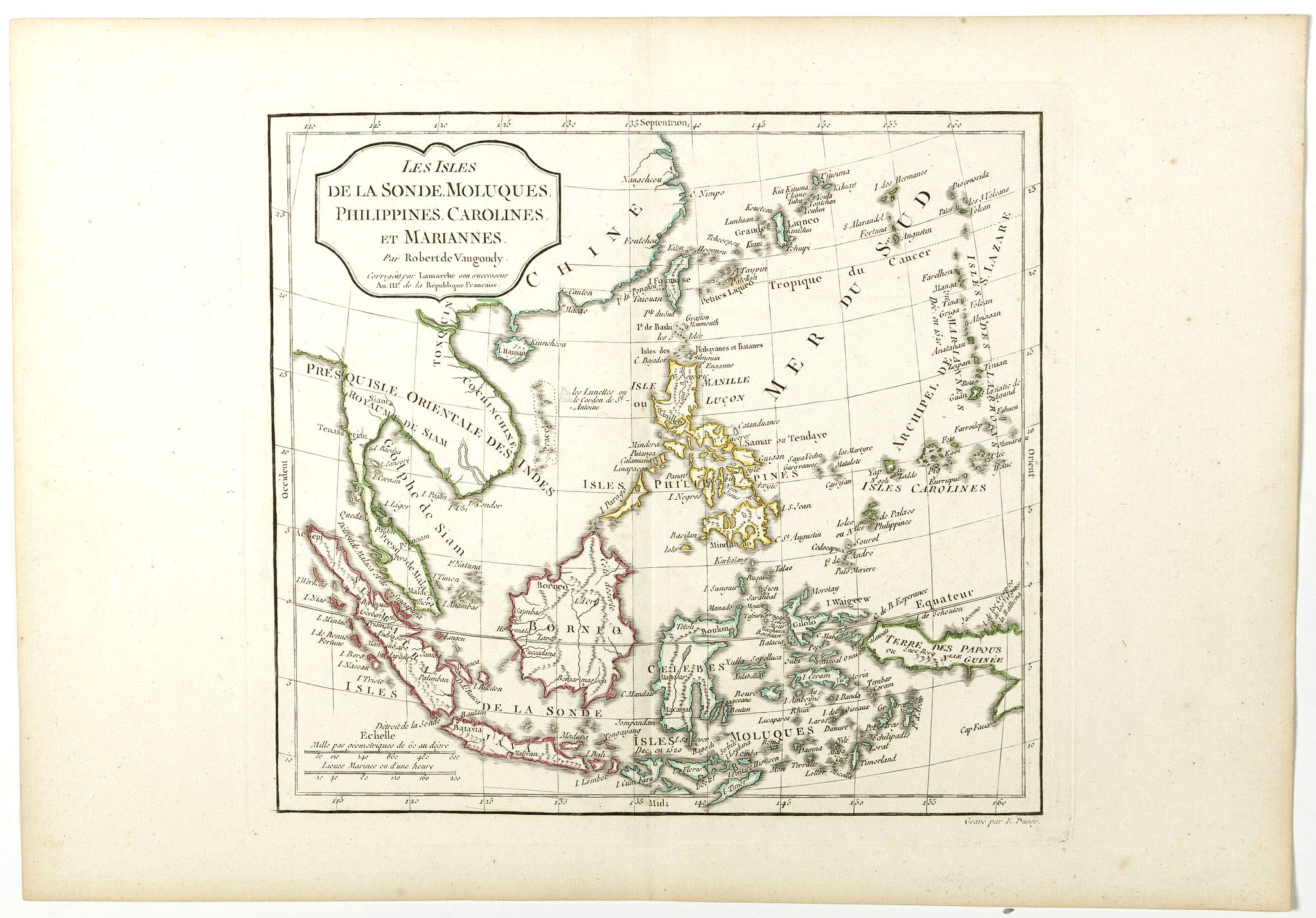 VAUGONDY, R. de / THIERY, Les Isles de la Sonde, Moluques, Philippines, Carolines et Marianes Par Robert de Vaugondy., antique map, old maps