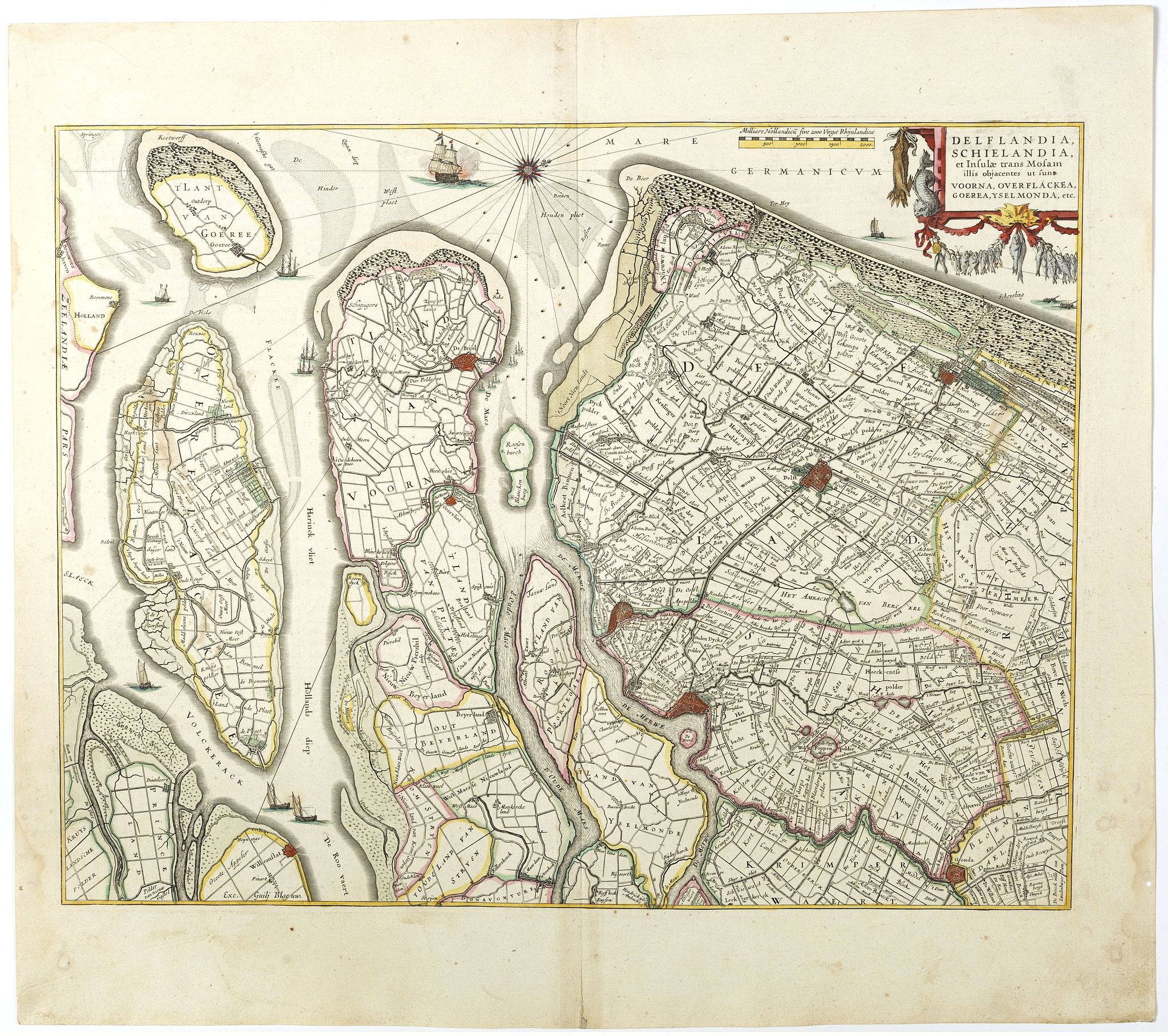 BLAEU, W., Delflandia, Schielandia. . ., antique map, old maps