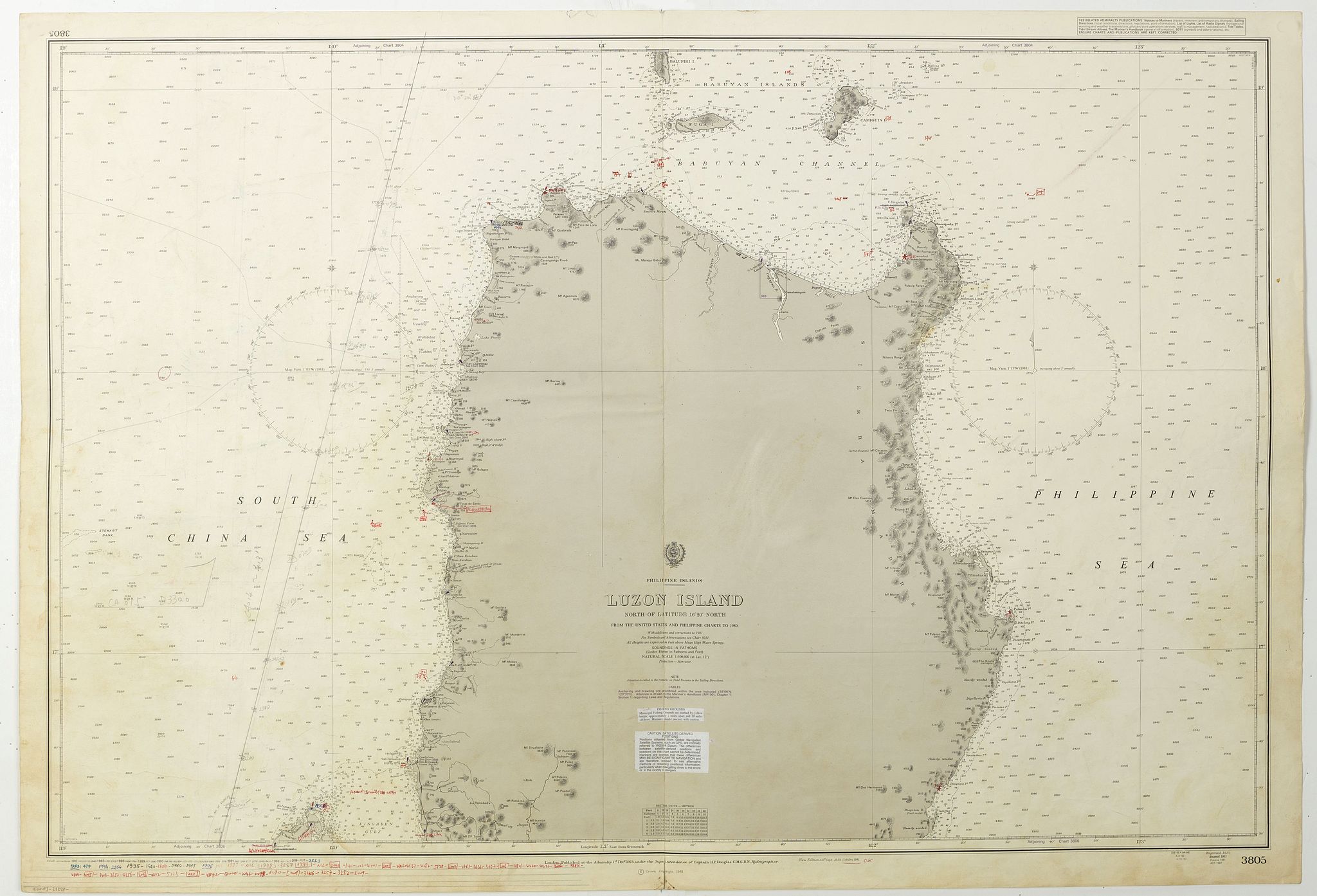 LONDON ADMIRALTY., Philippine Islands - Luzon Island North of latitude 16°20' north from the United States and Philippine charts to 1980. . . (3805), antique map, old maps